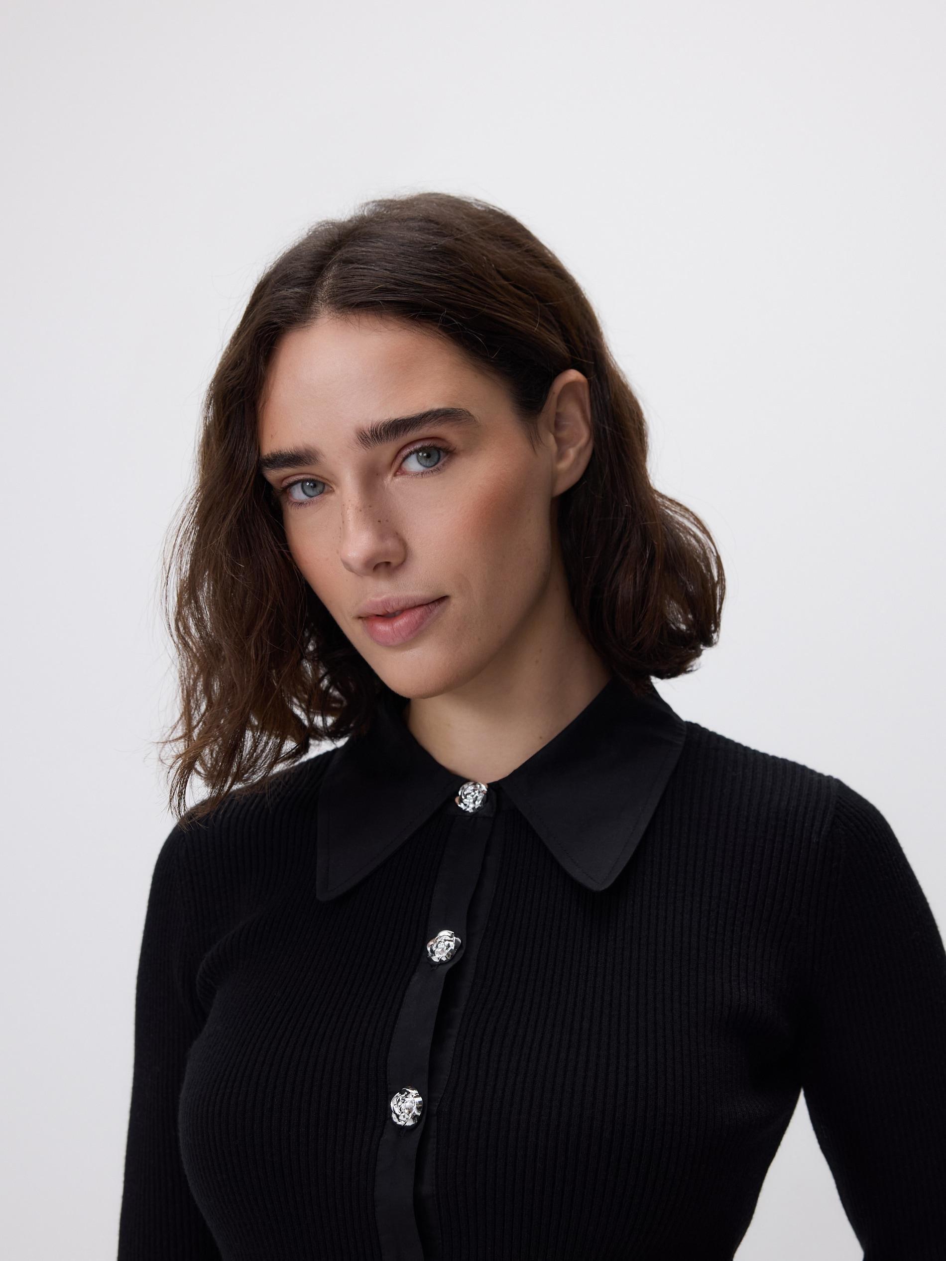 Black Viscose Blend Blouse, Black, large image number 2