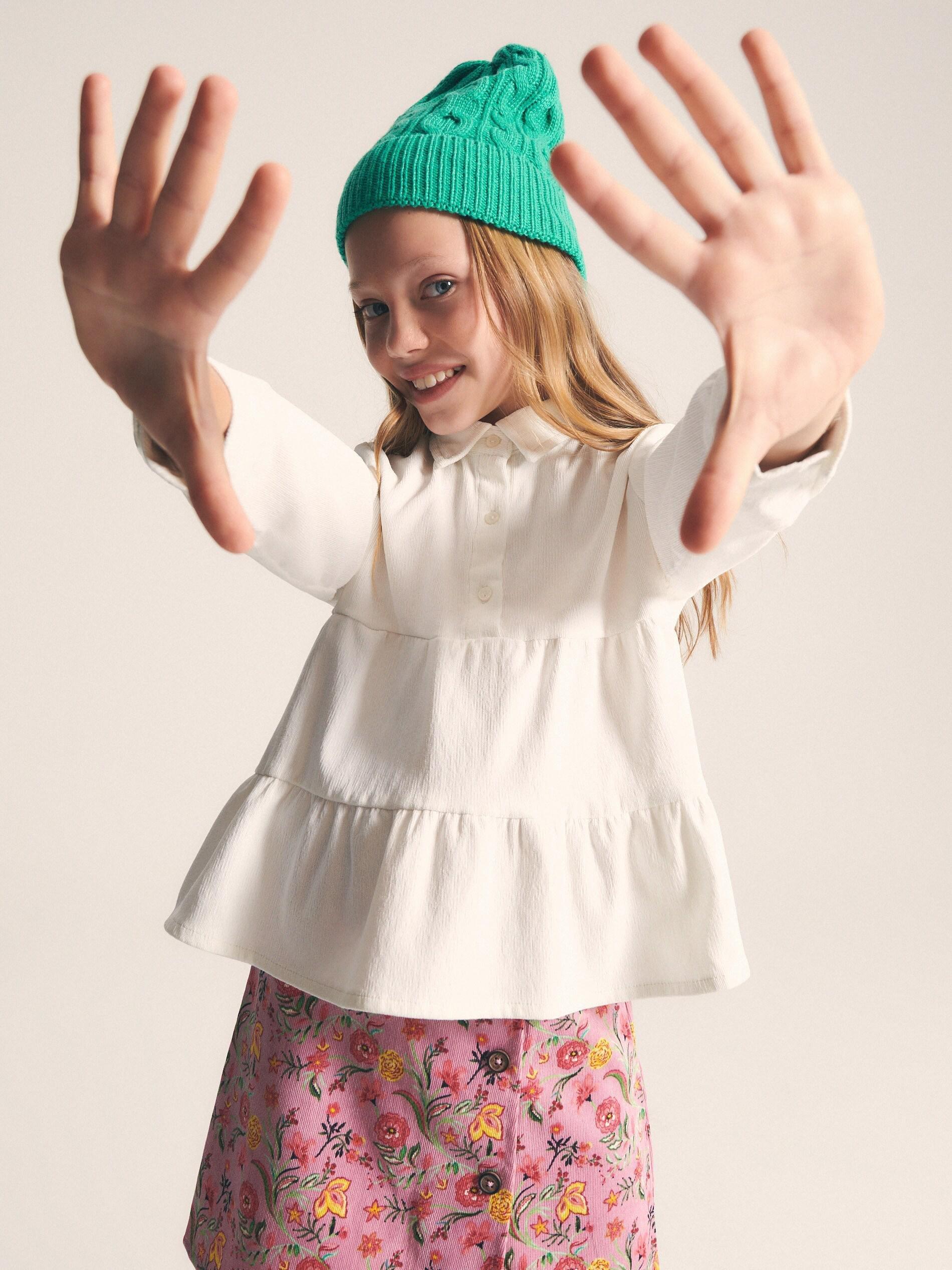 Cream Blouse With Collar, Kids Girls, , large image number 1