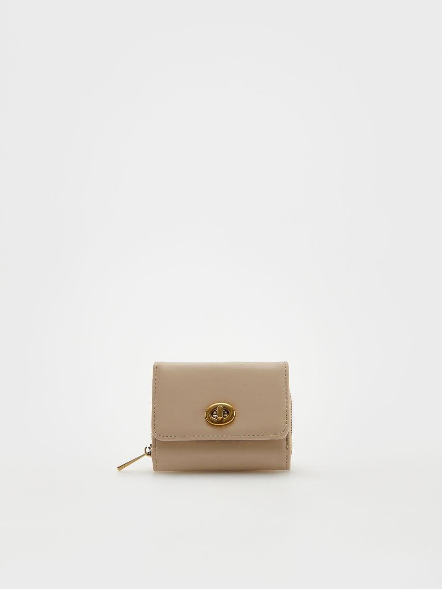Beige Decorated Closure Wallet, Ivory, large image number 0