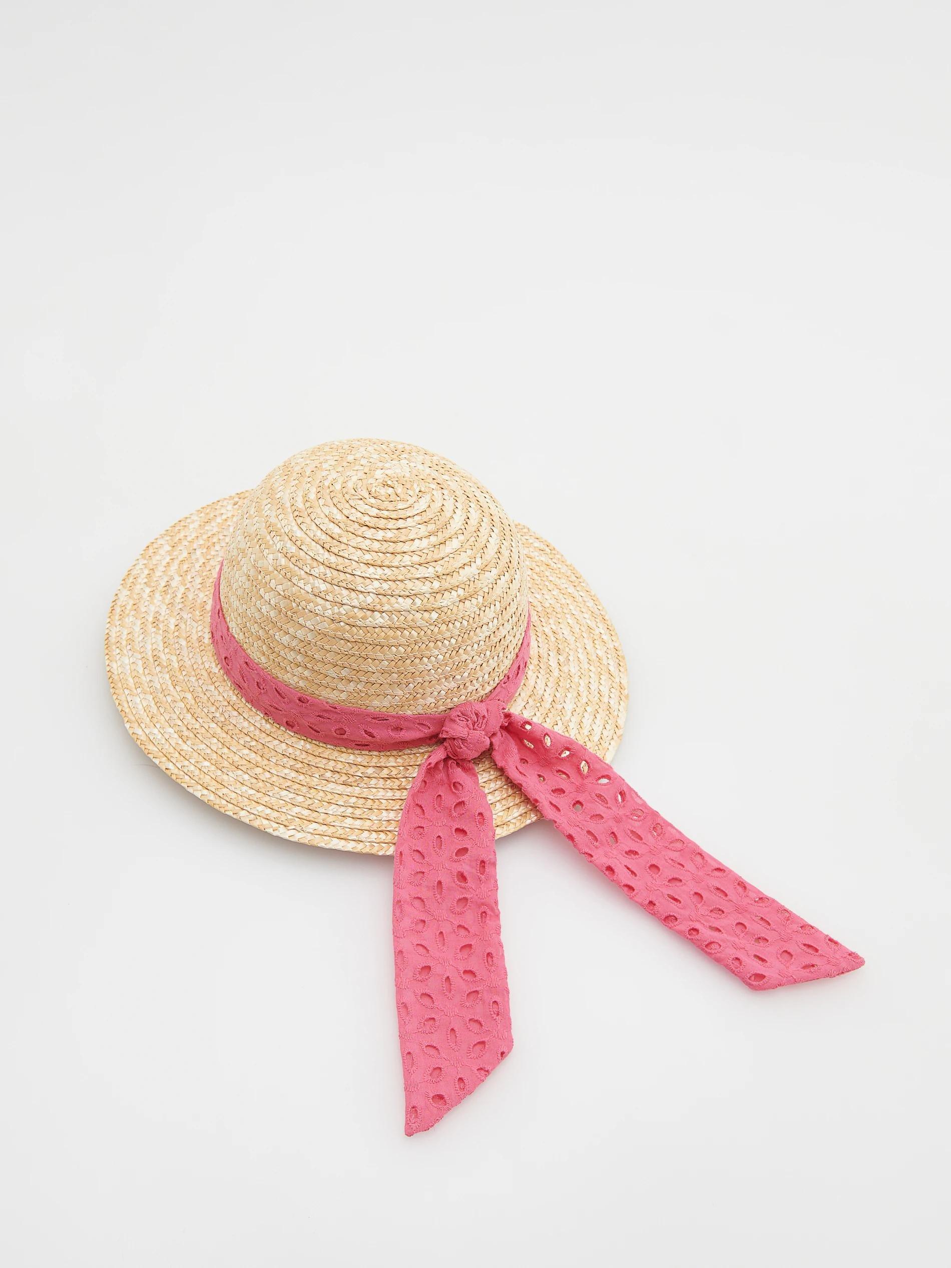 Beige Woven Ribbon Detail Straw Hat, Unisex Kids, , large image number 3