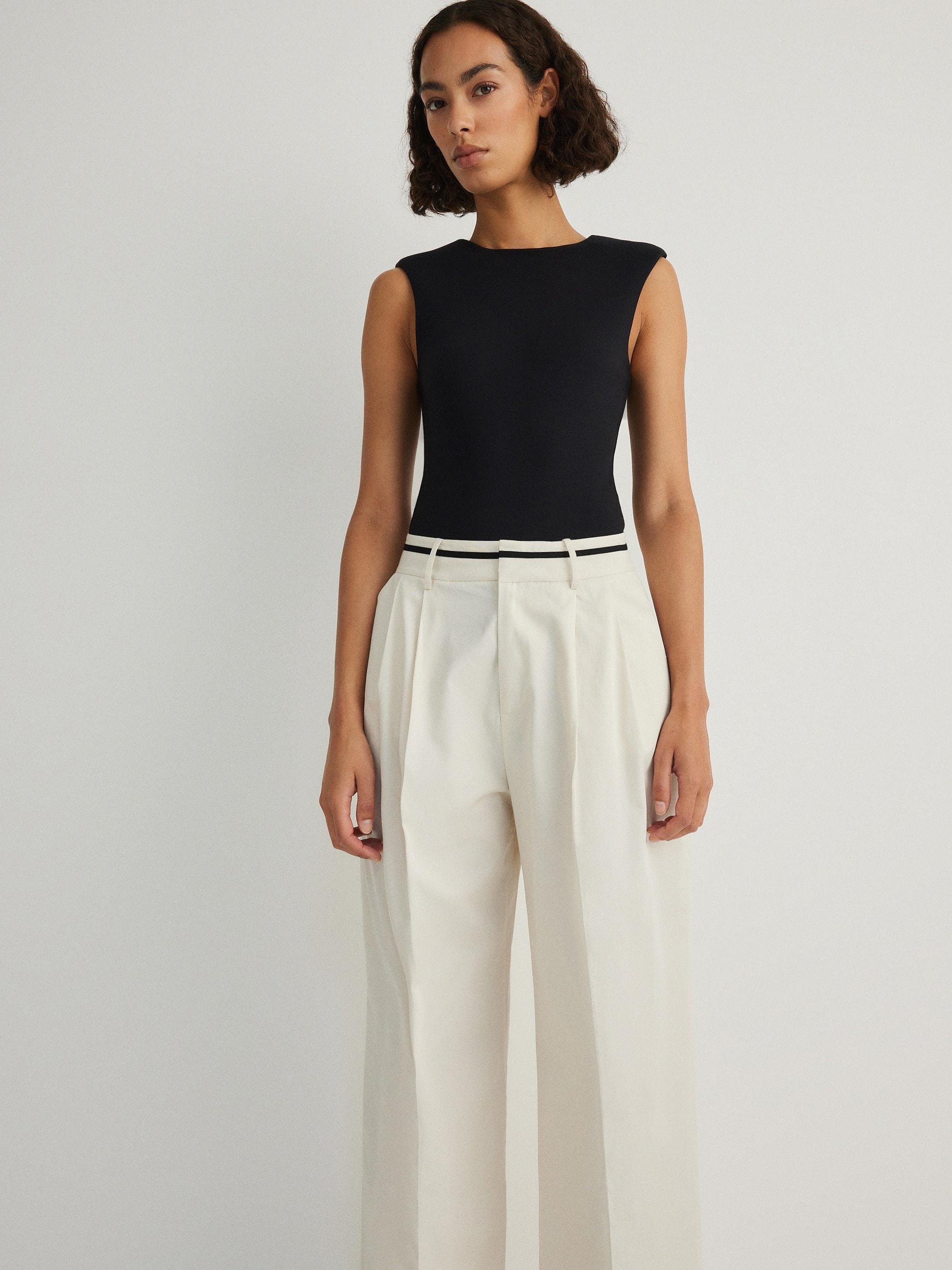 White Pressed Crease Cotton Trousers, , large image number 1