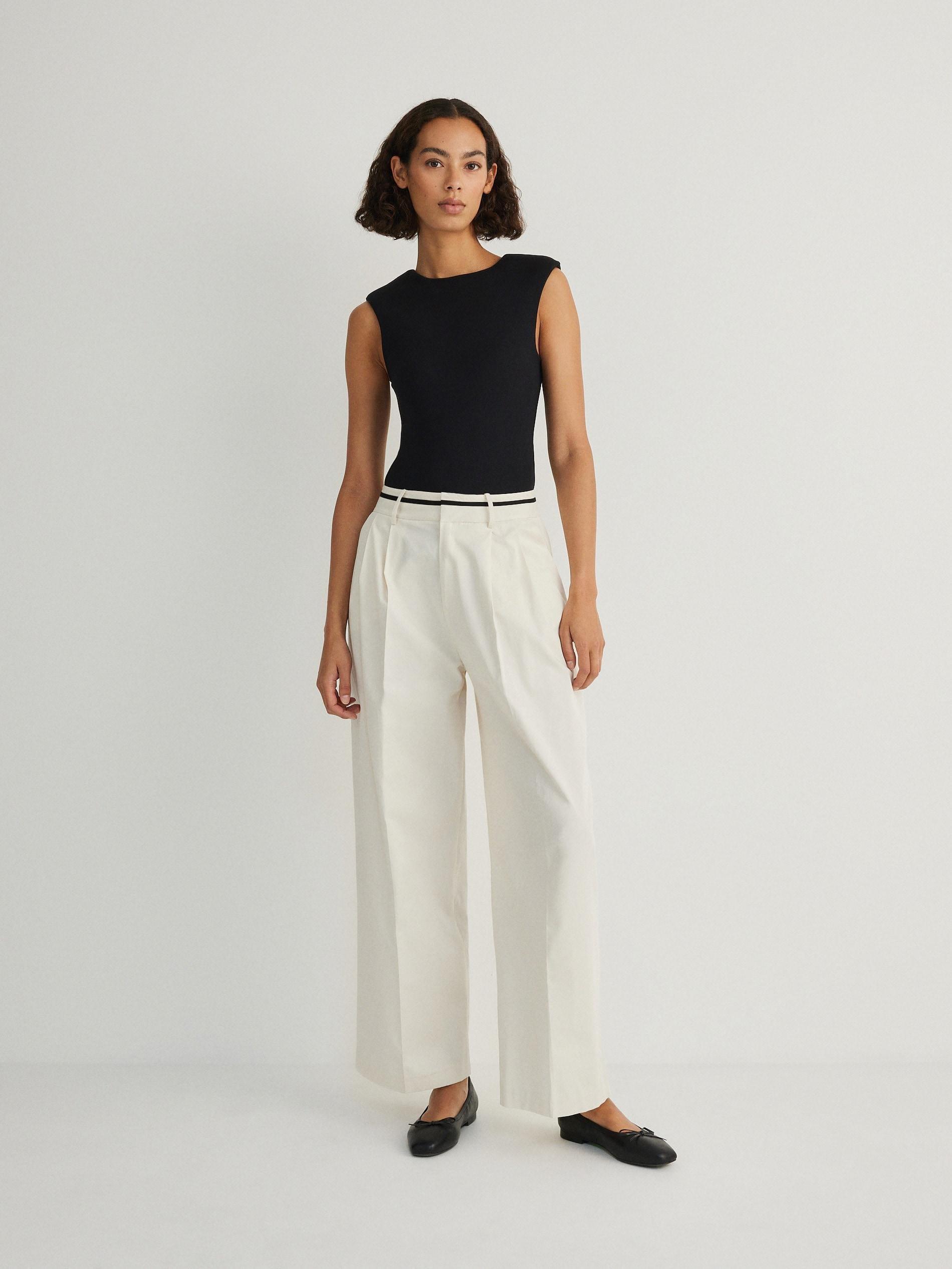 White Pressed Crease Cotton Trousers, , large image number 2