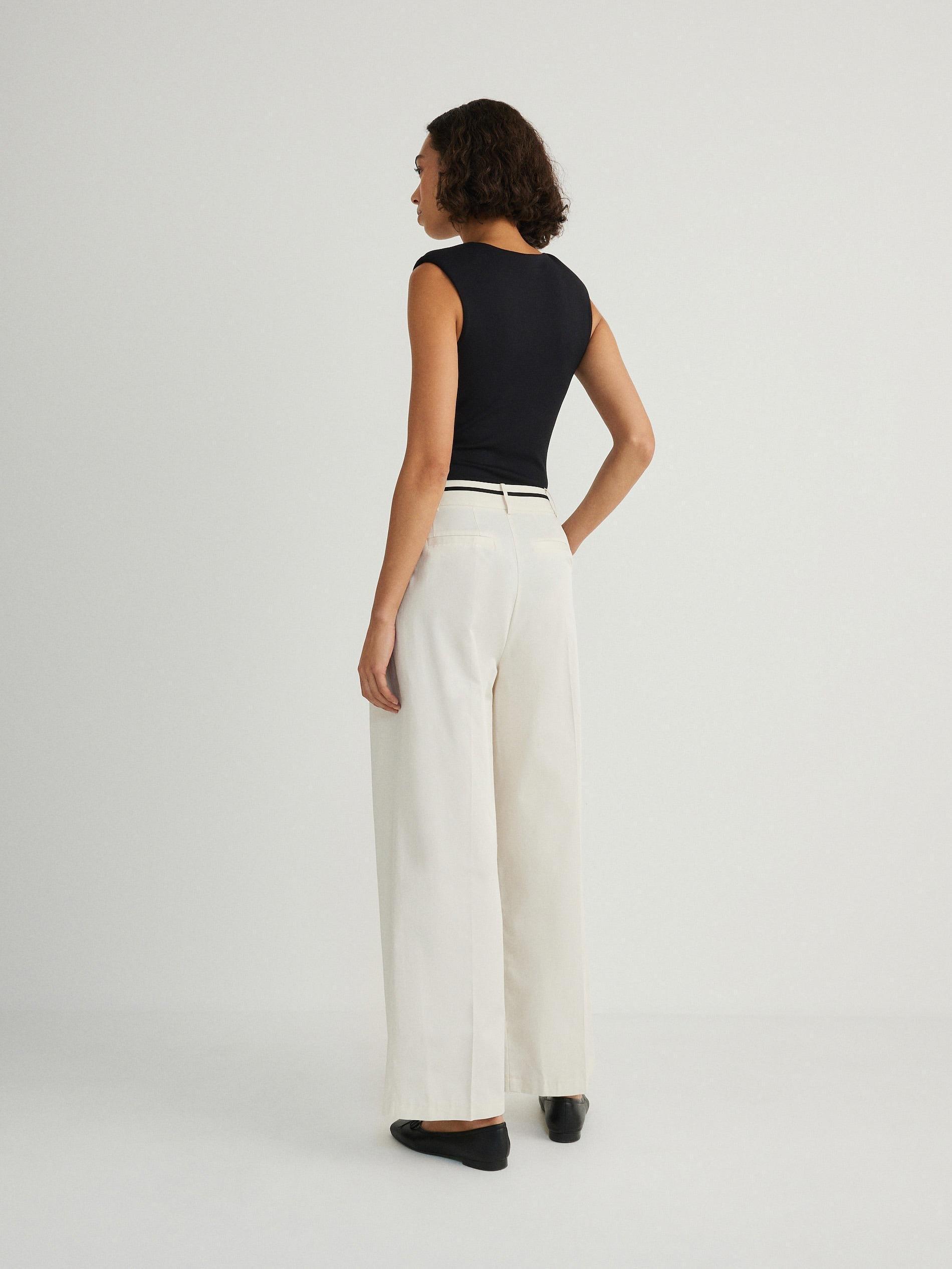 White Pressed Crease Cotton Trousers, , large image number 3