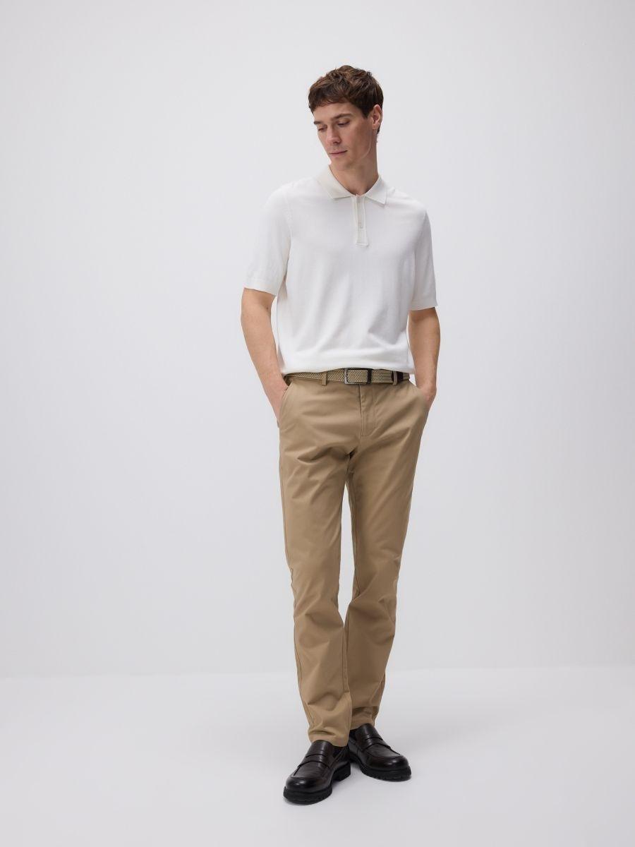 Beige Slim Chino Pants With Belt, Beige, large image number 1