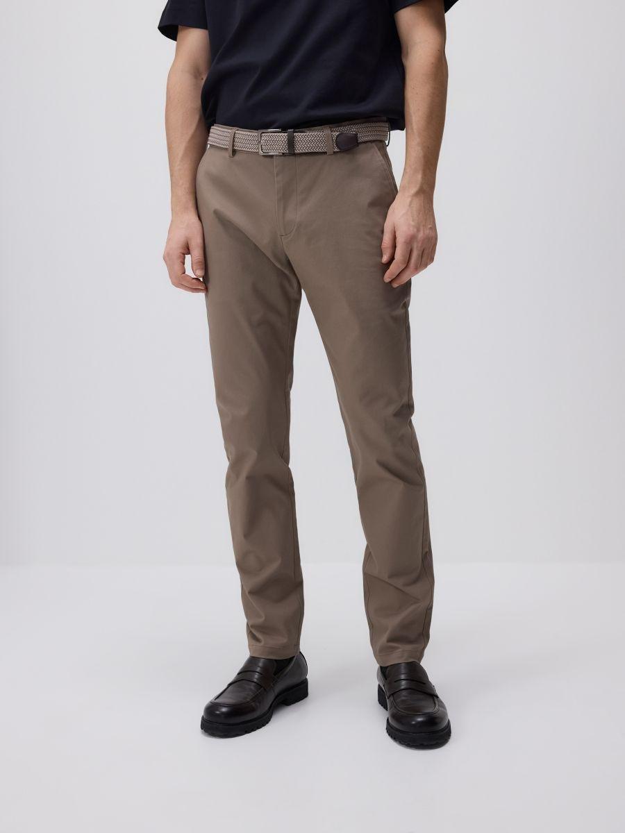 Brown Slim Chino Pants With Belt, Brown, large image number 1