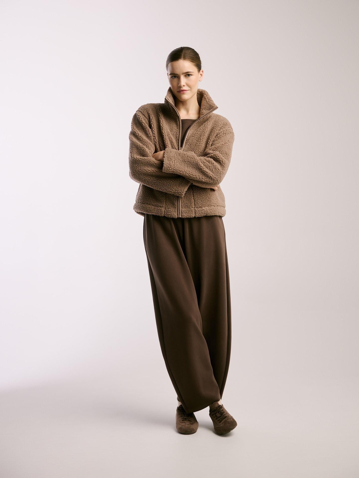 Beige Sherpa Sweatshirt With Stand Up Collar, Beige, medium