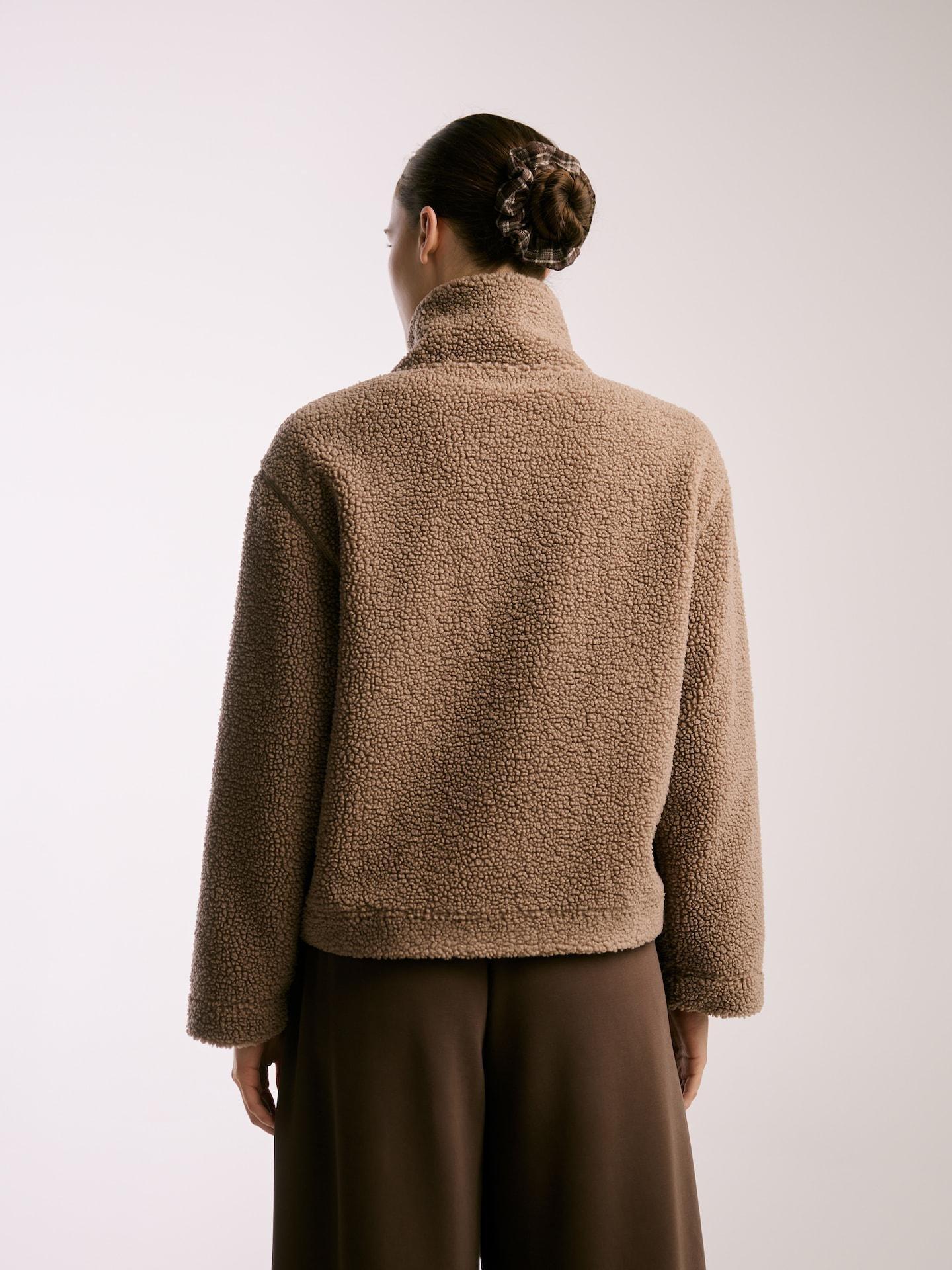Beige Sherpa Sweatshirt With Stand Up Collar, Beige, medium