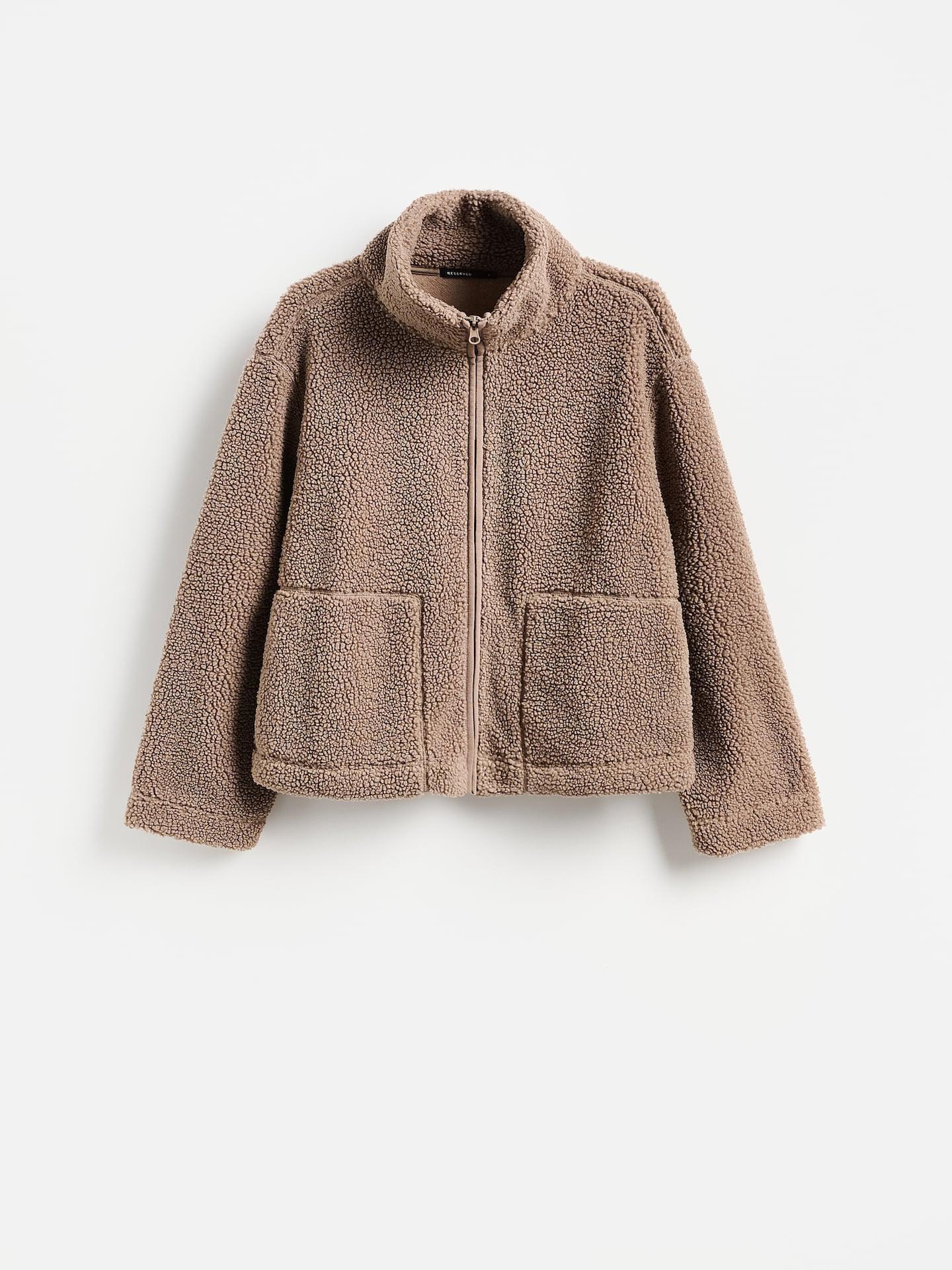 Beige Sherpa Sweatshirt With Stand Up Collar, Beige, large image number 3
