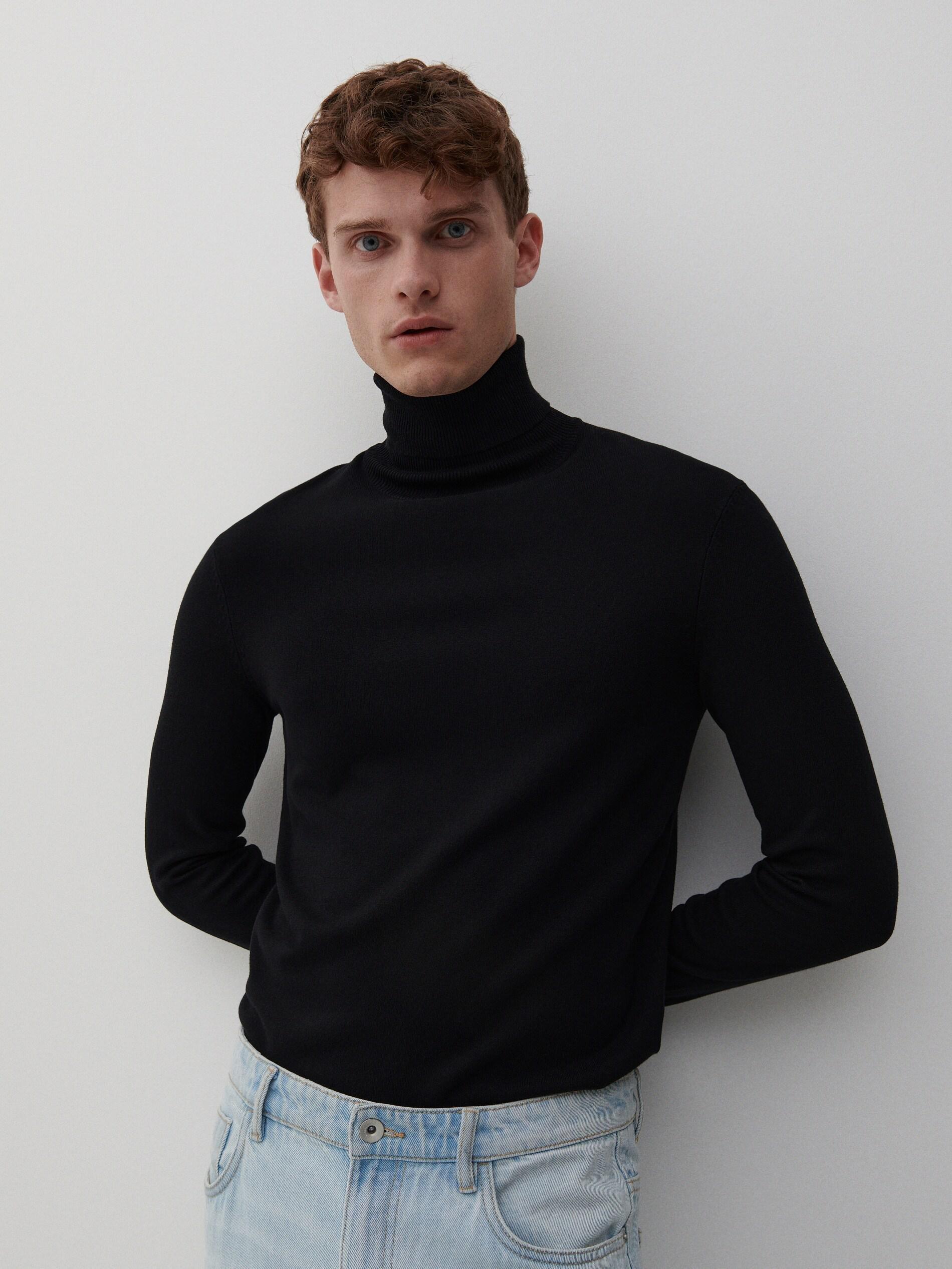 Black Regular Cut Turtleneck Sweater, , large image number 1