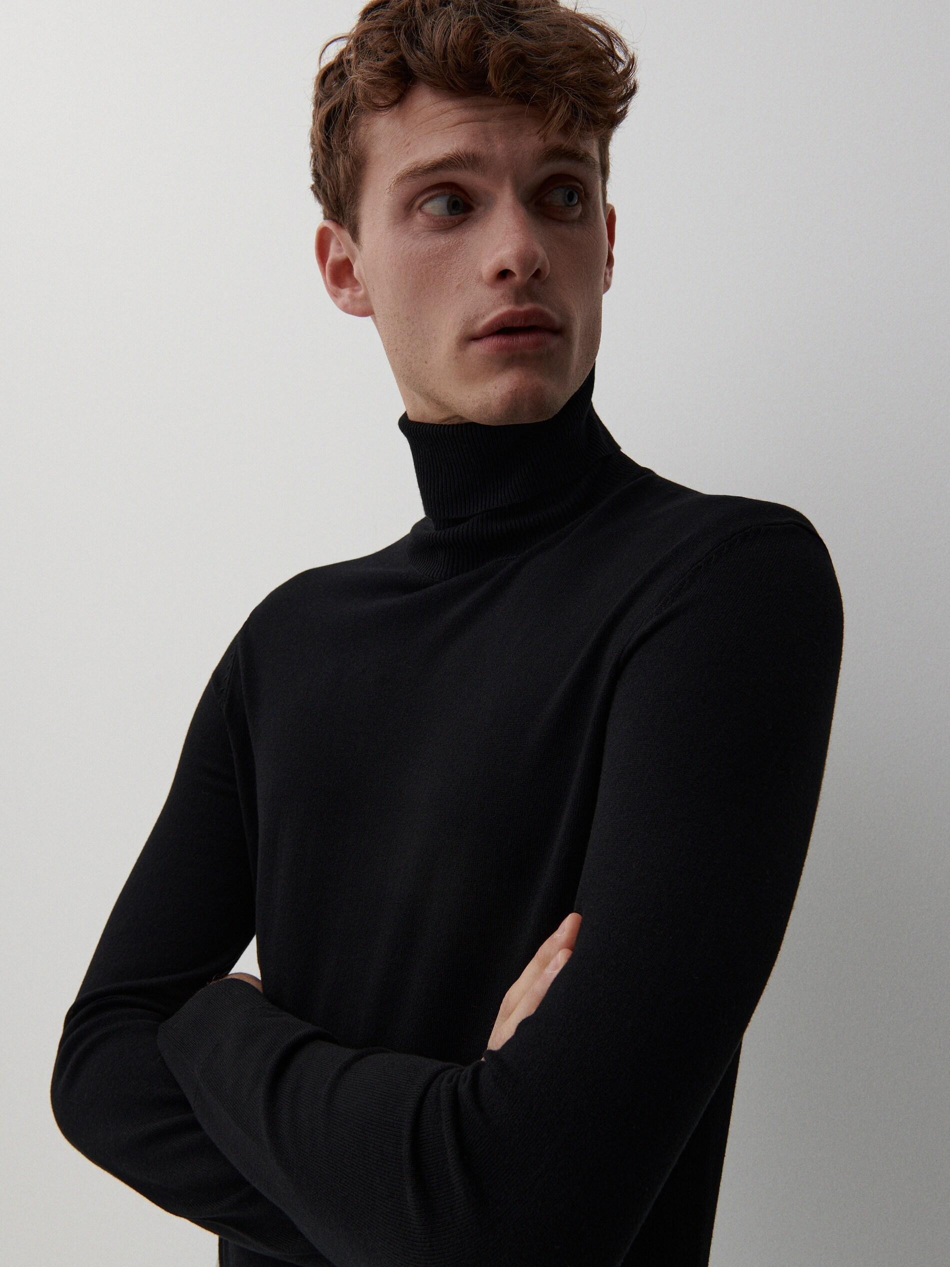 Black Regular Cut Turtleneck Sweater, , large image number 3