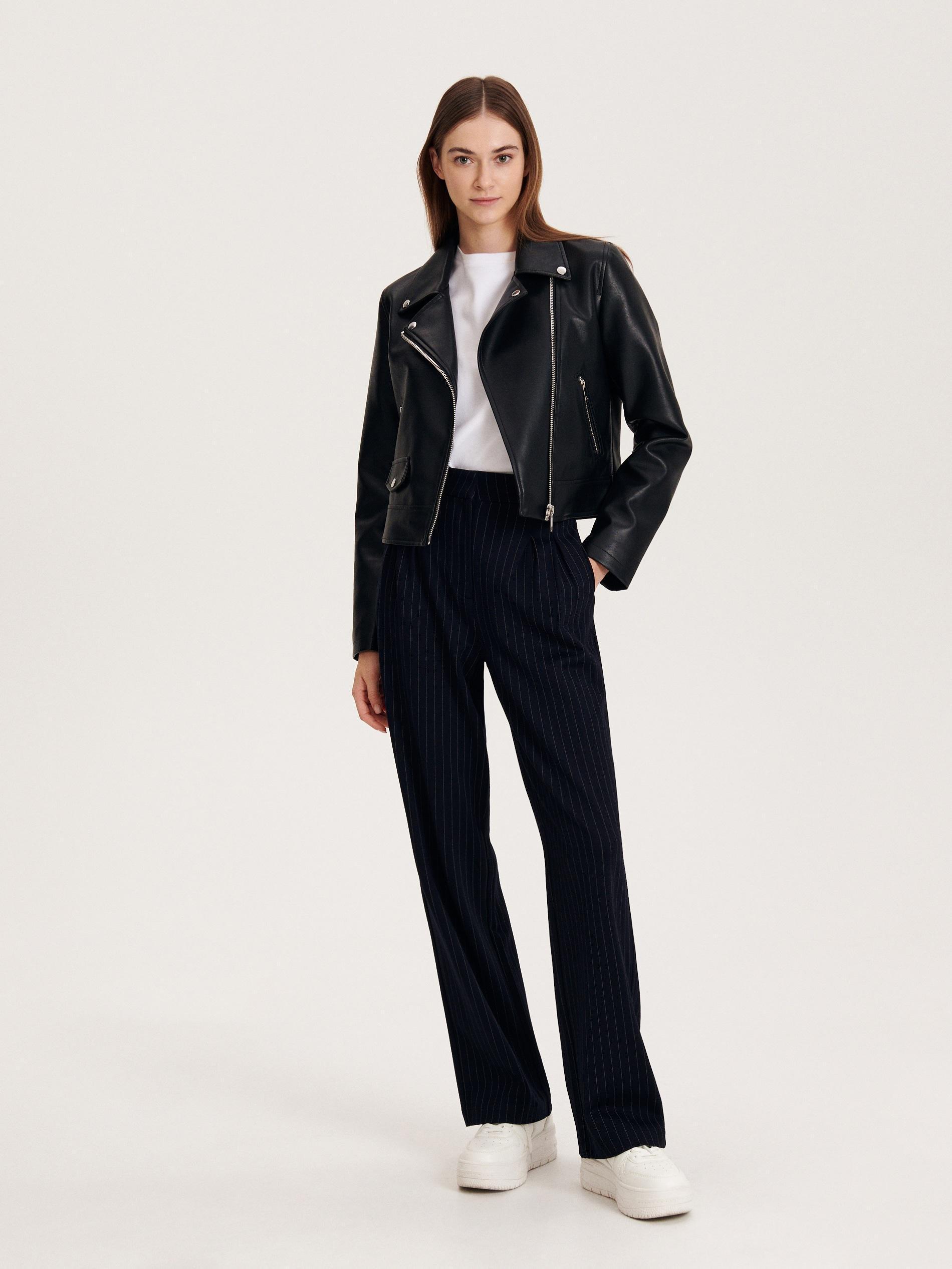 Black Faux Leather Biker Jacket, , large image number 0
