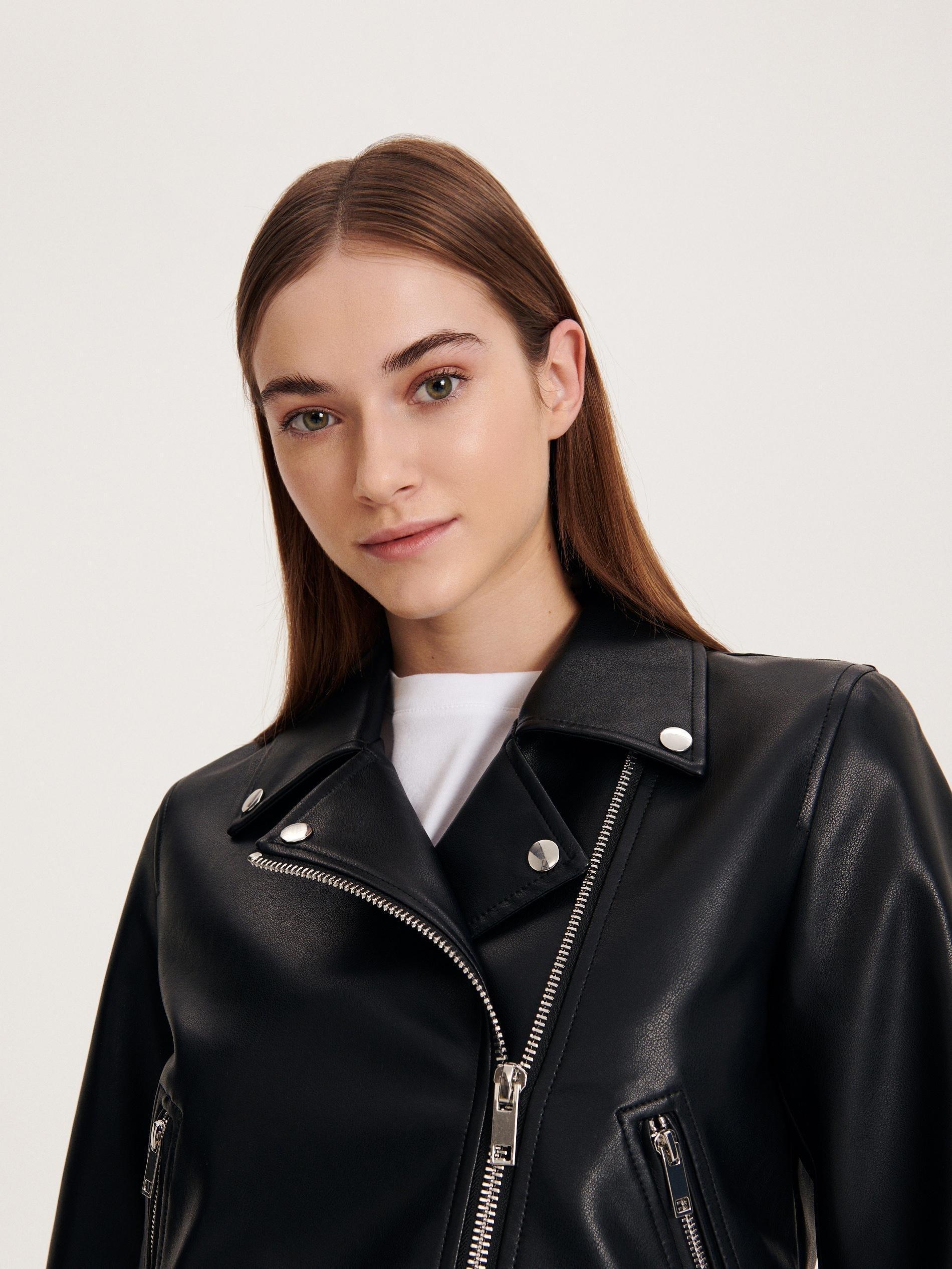 Black Faux Leather Biker Jacket, , large image number 1