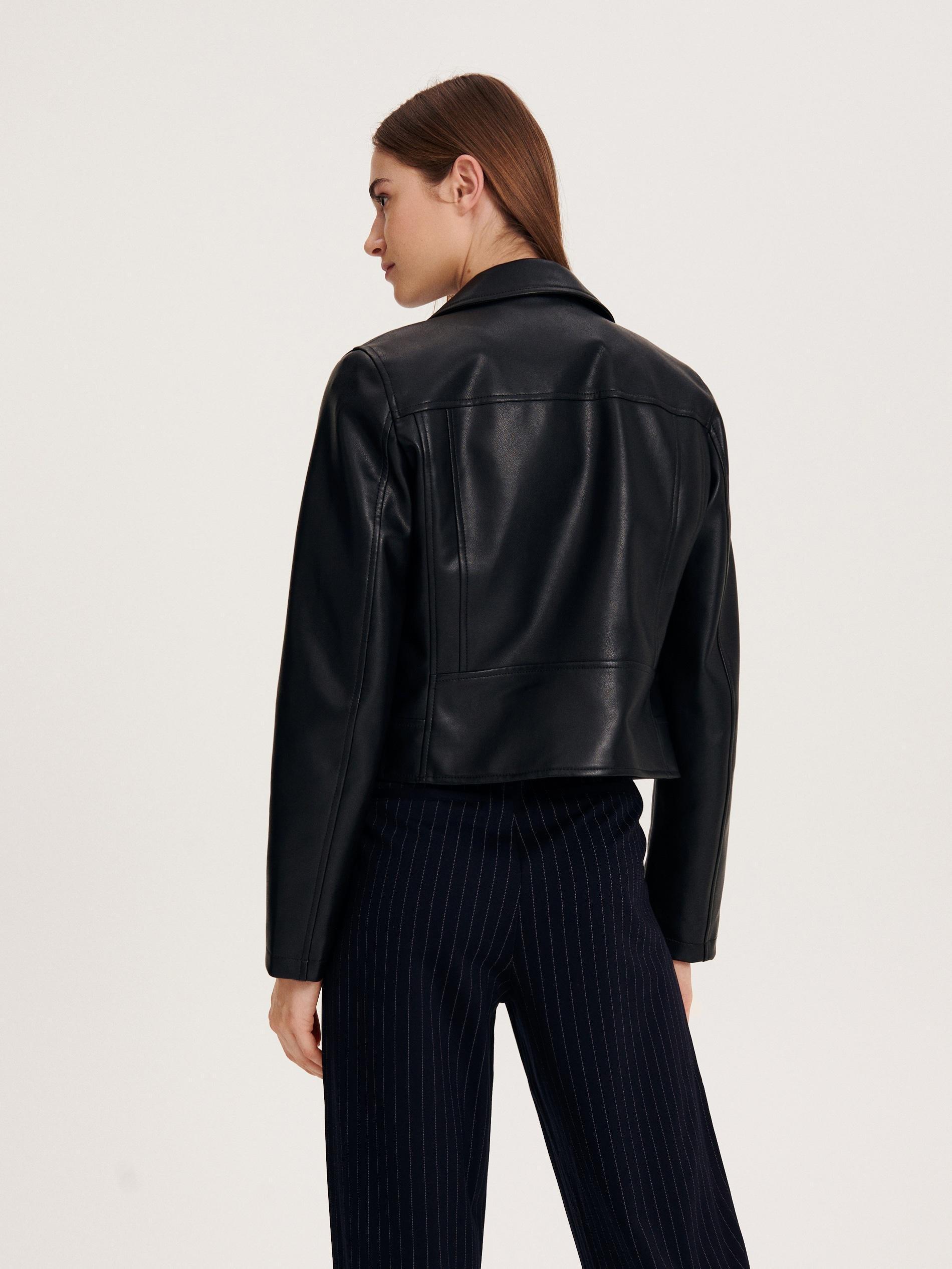 Black Faux Leather Biker Jacket, , large image number 2