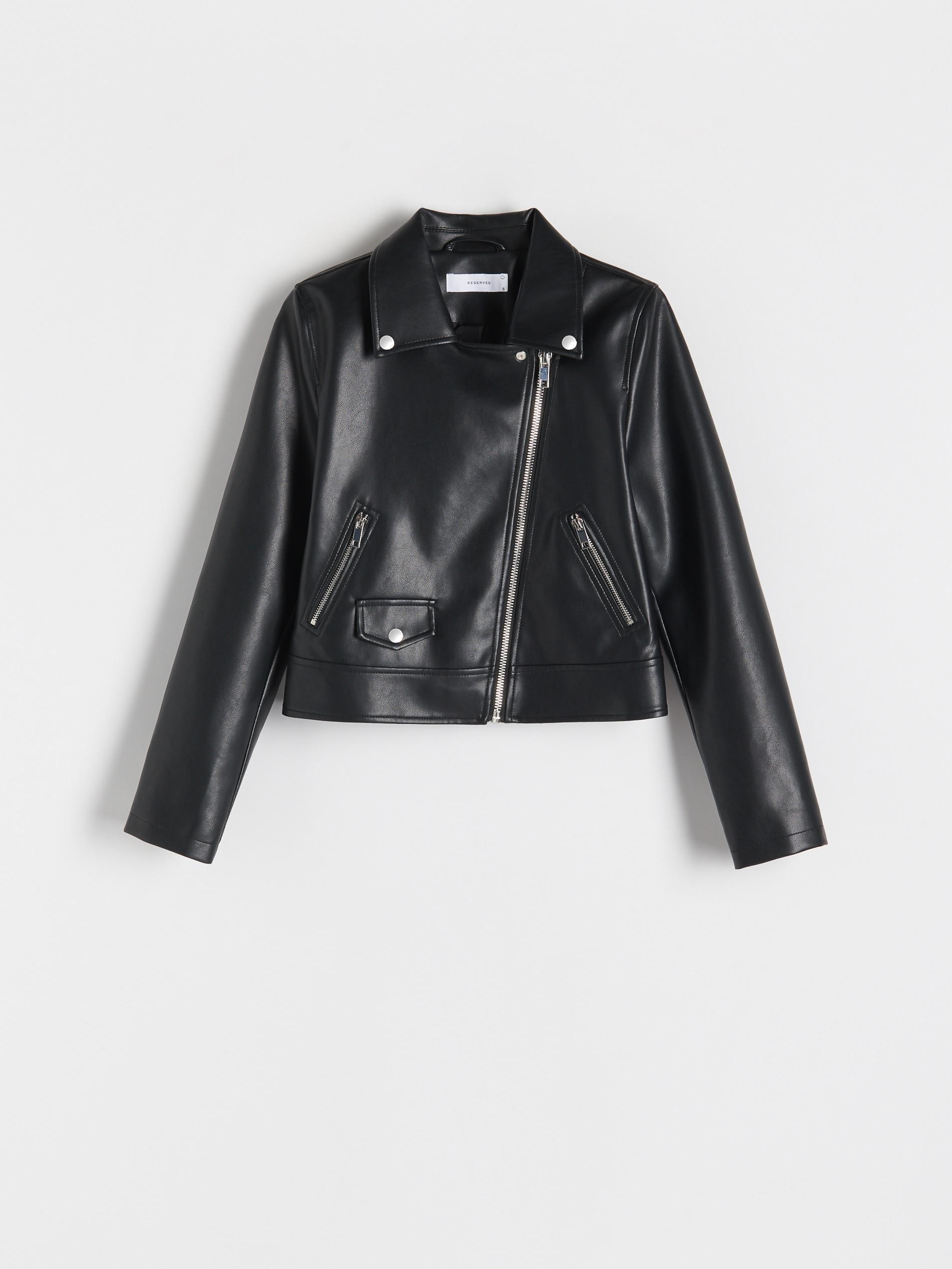 Black Faux Leather Biker Jacket, , large image number 3