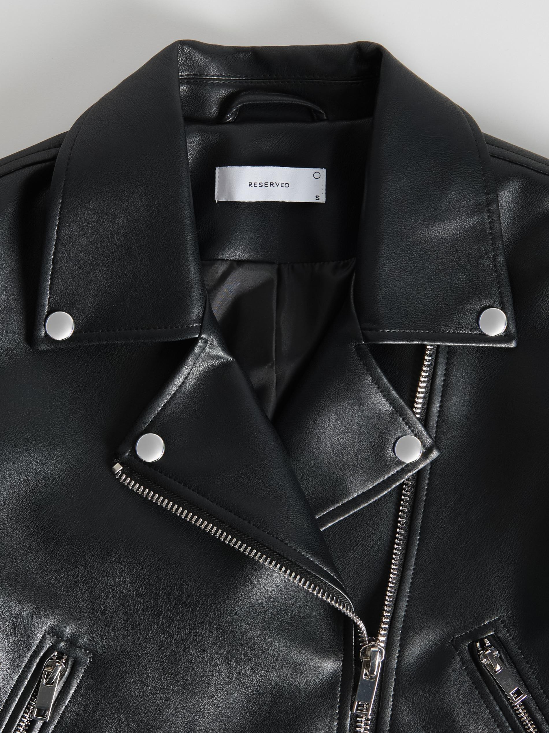 Black Faux Leather Biker Jacket, , large image number 4