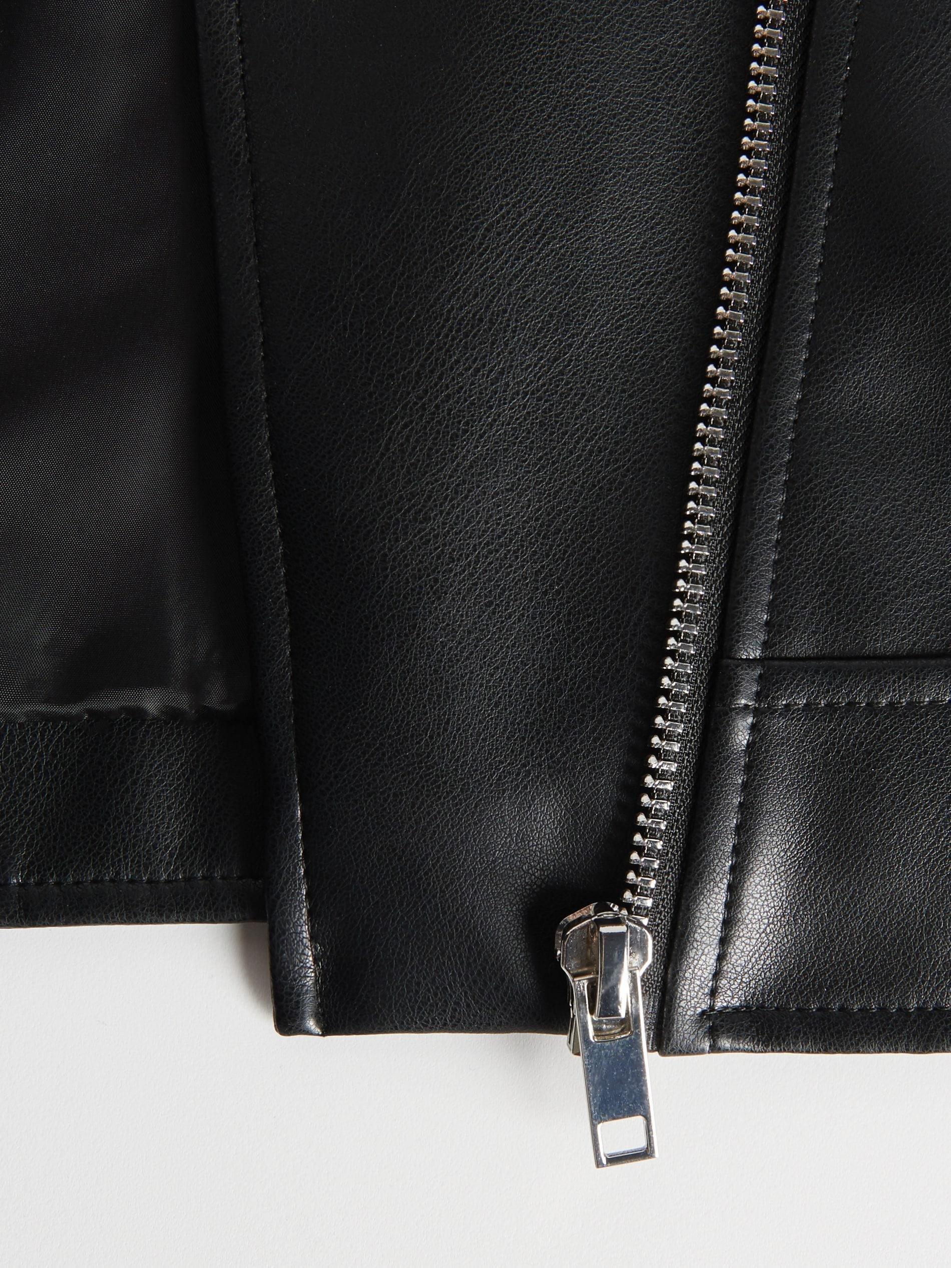 Black Faux Leather Biker Jacket, , large image number 5