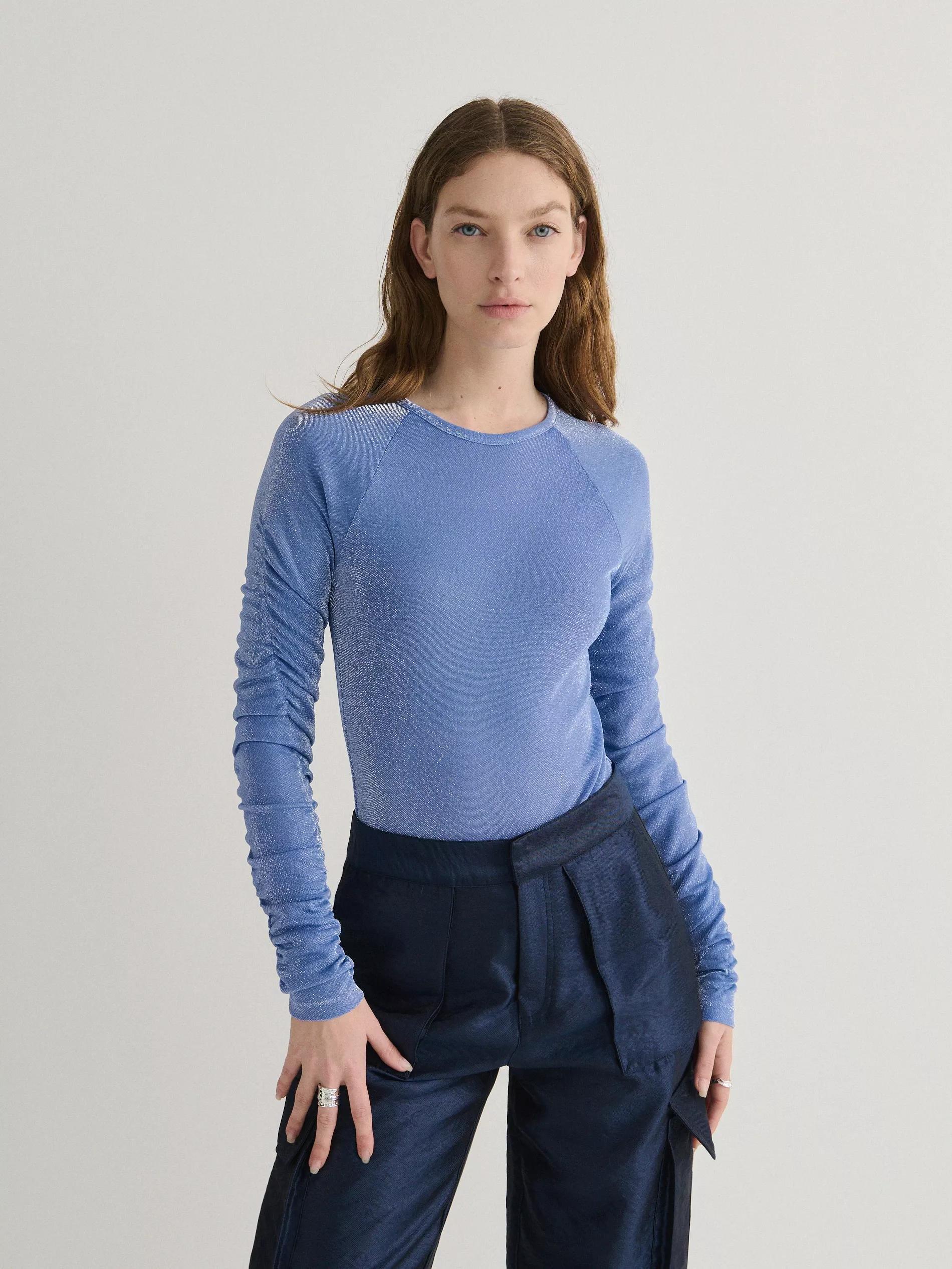 LIGHT BLUE Glittery body with gathered details, , large image number 0