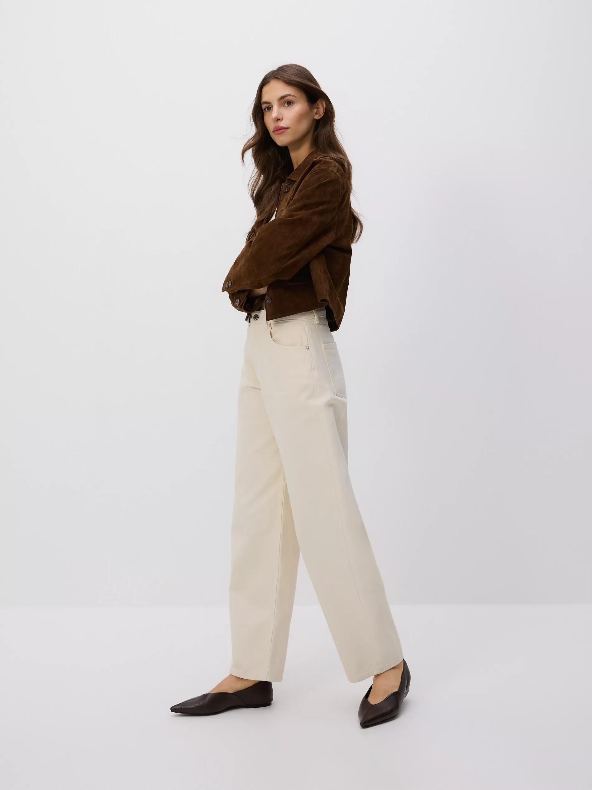 Cream Barrel Leg Jeans, , large image number 0