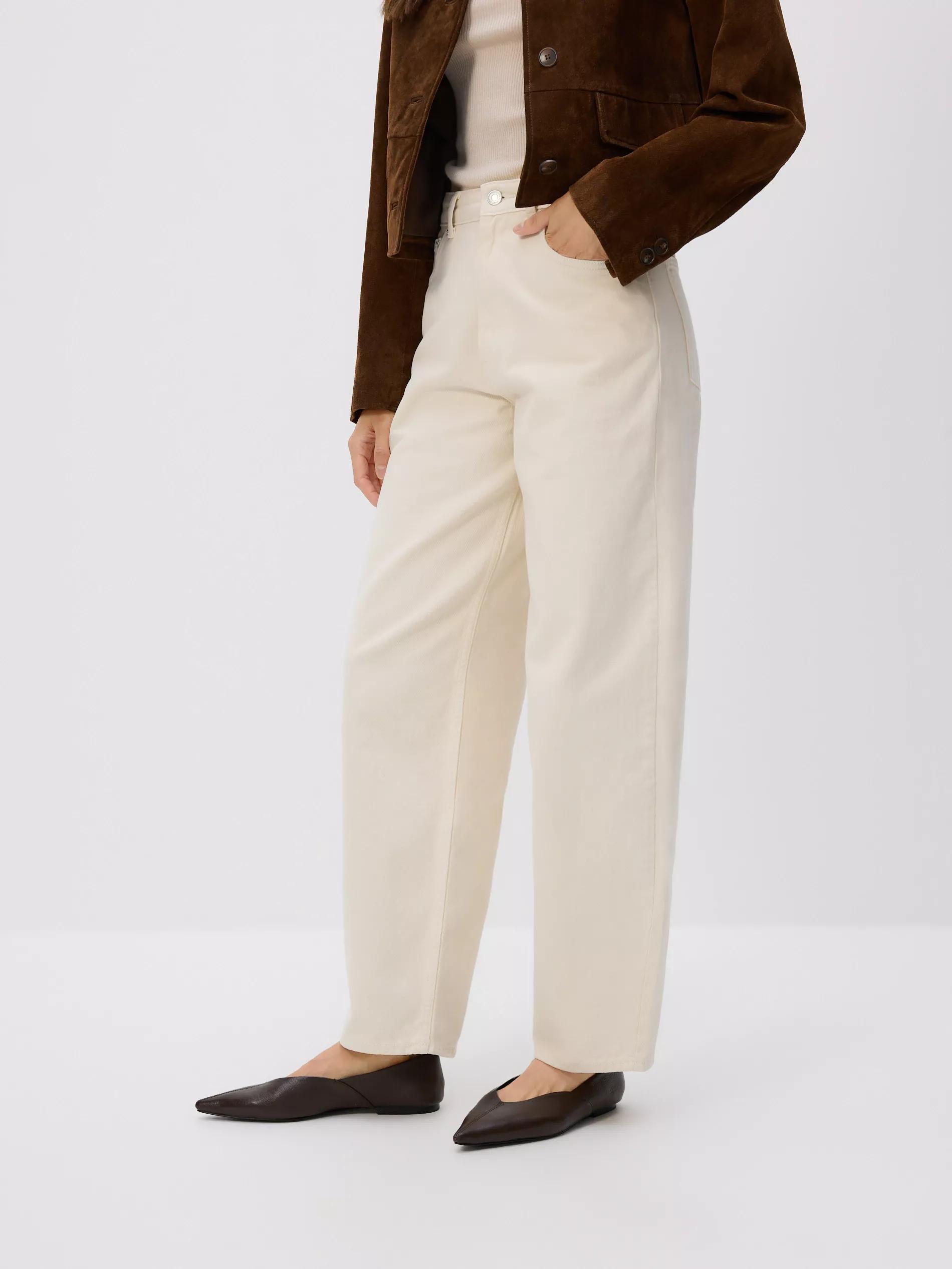 Cream Barrel Leg Jeans, , large image number 1