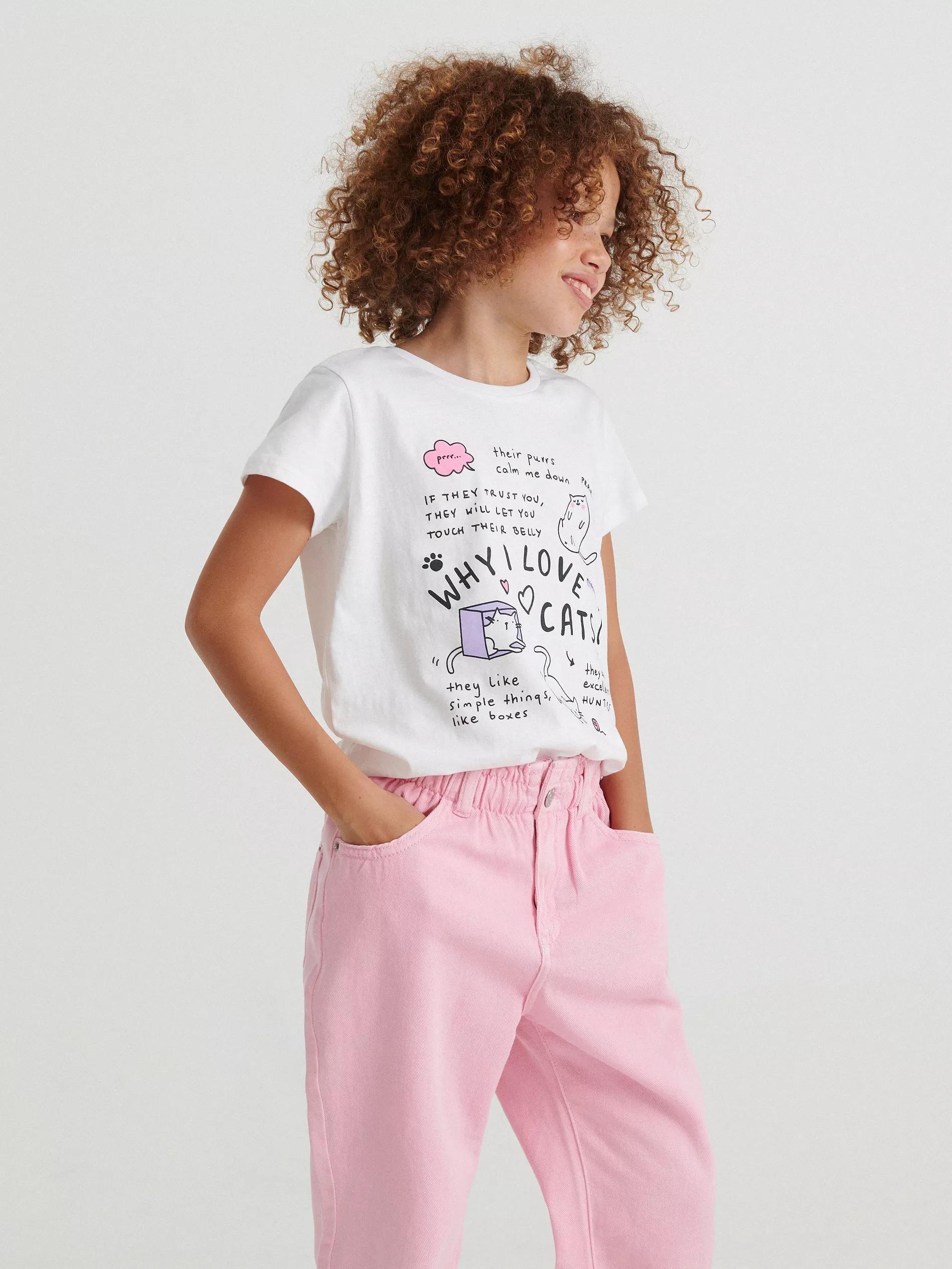 White Printed T-Shirt, Kids Girl, , large image number 1