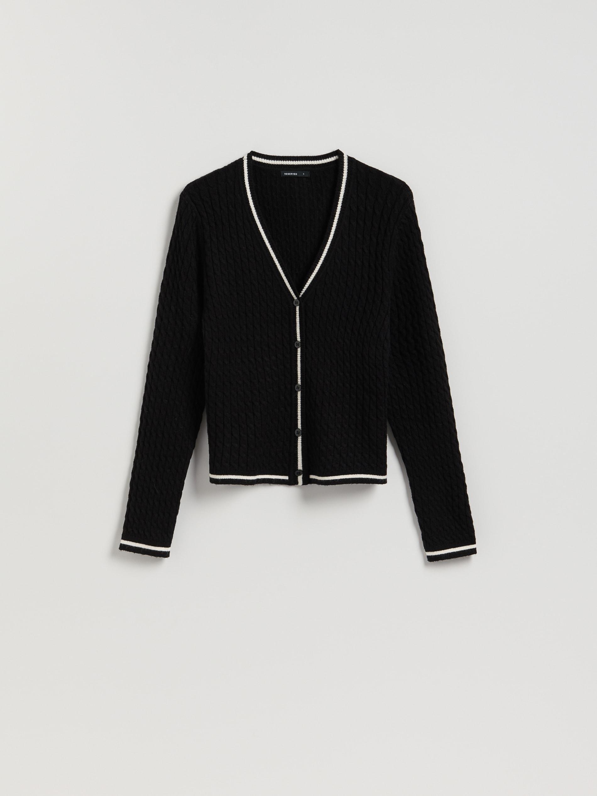 كارديجان أسود من قماش مُهيكل غني بالفيسكوز, Black, medium