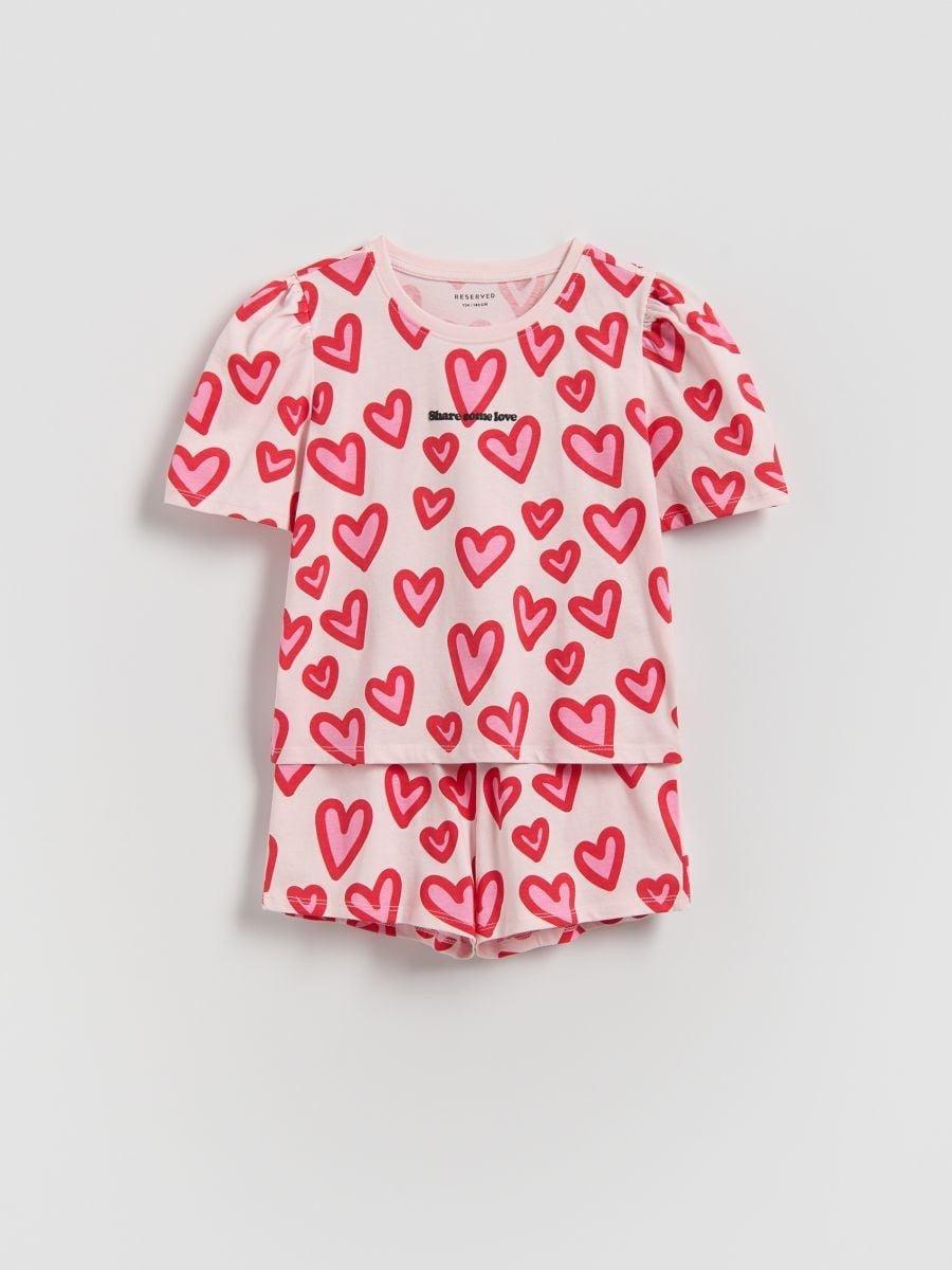 Pink Two Piece Pyjama Set With Heart Print, Pink, large image number 0