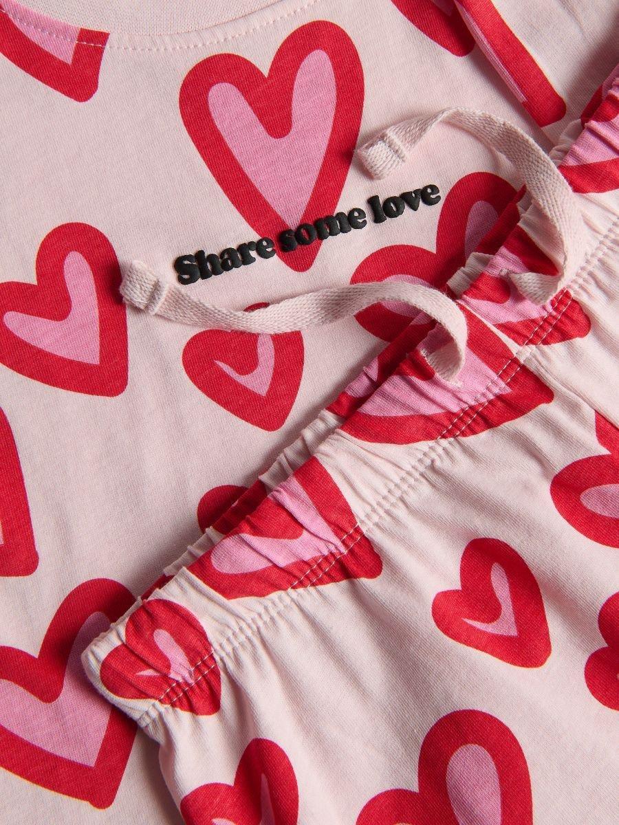 Pink Two Piece Pyjama Set With Heart Print, Pink, large image number 1