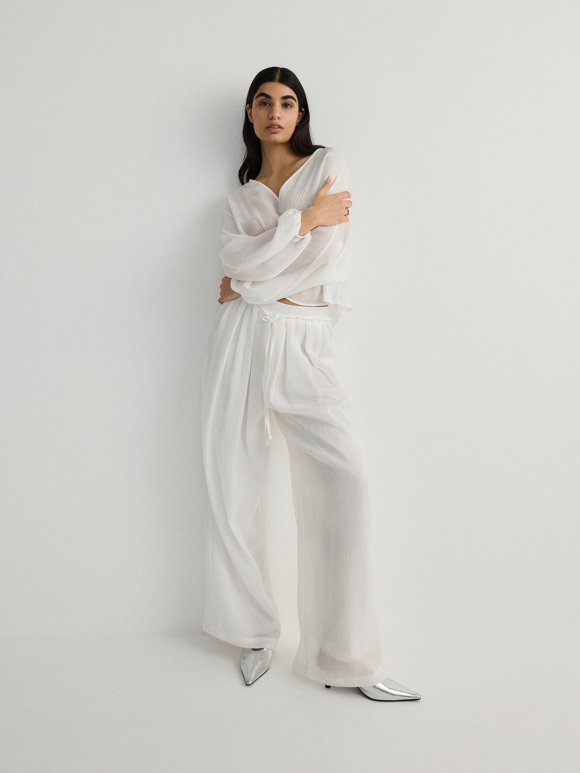 White Lyocell Blend Trousers, , large image number 2