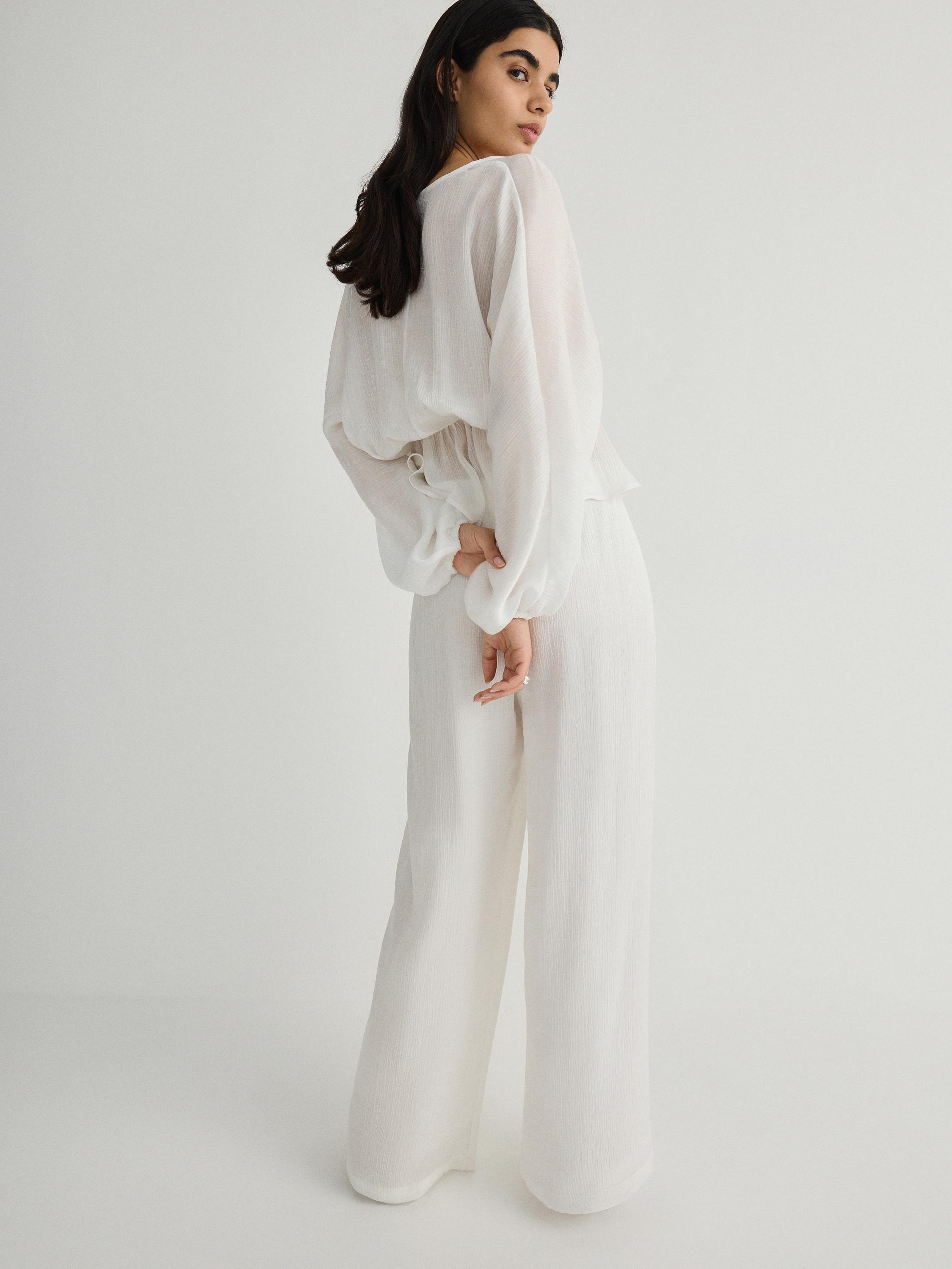 White Lyocell Blend Trousers, , large image number 3