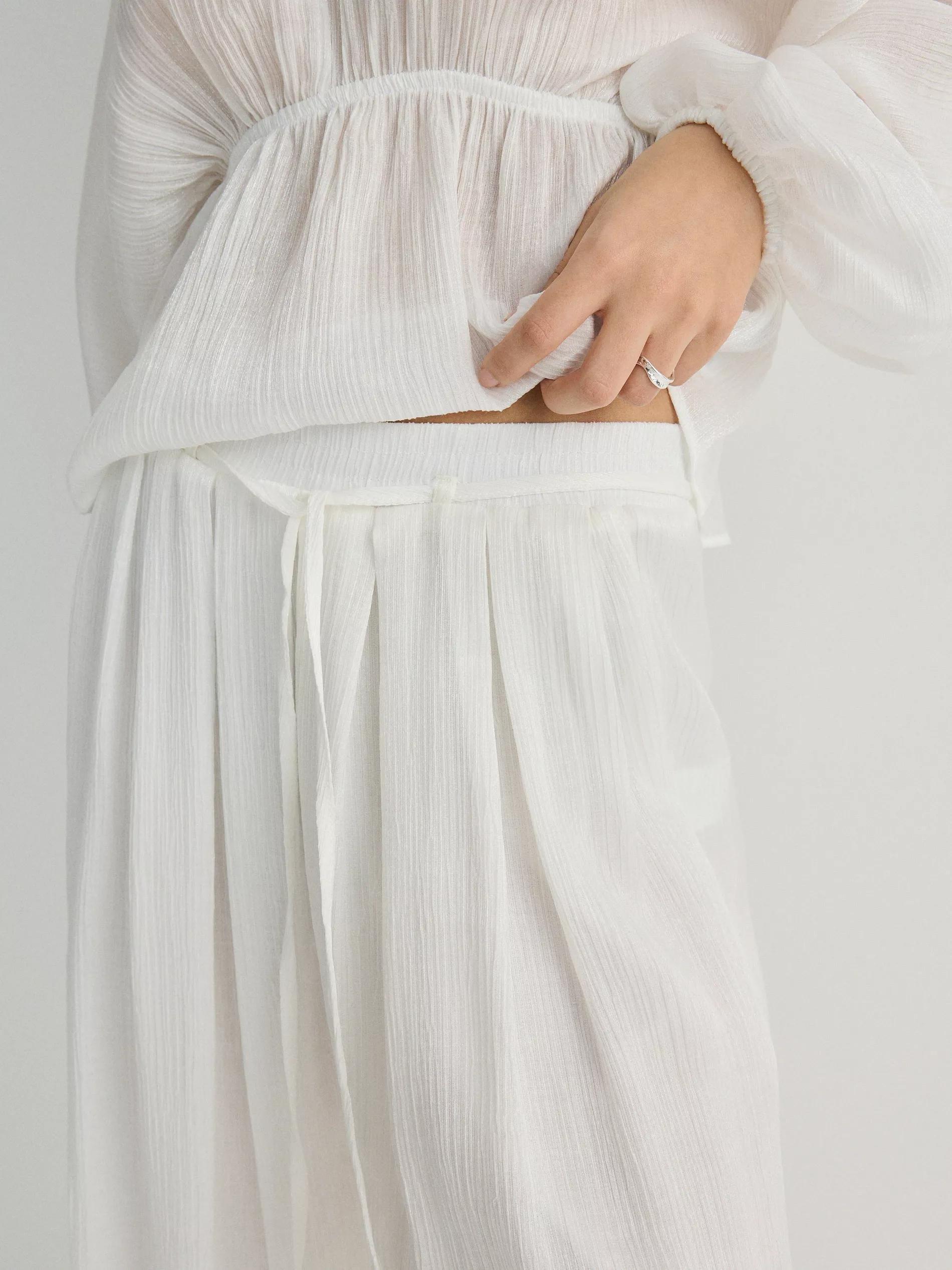 White Lyocell Blend Trousers, , large image number 6