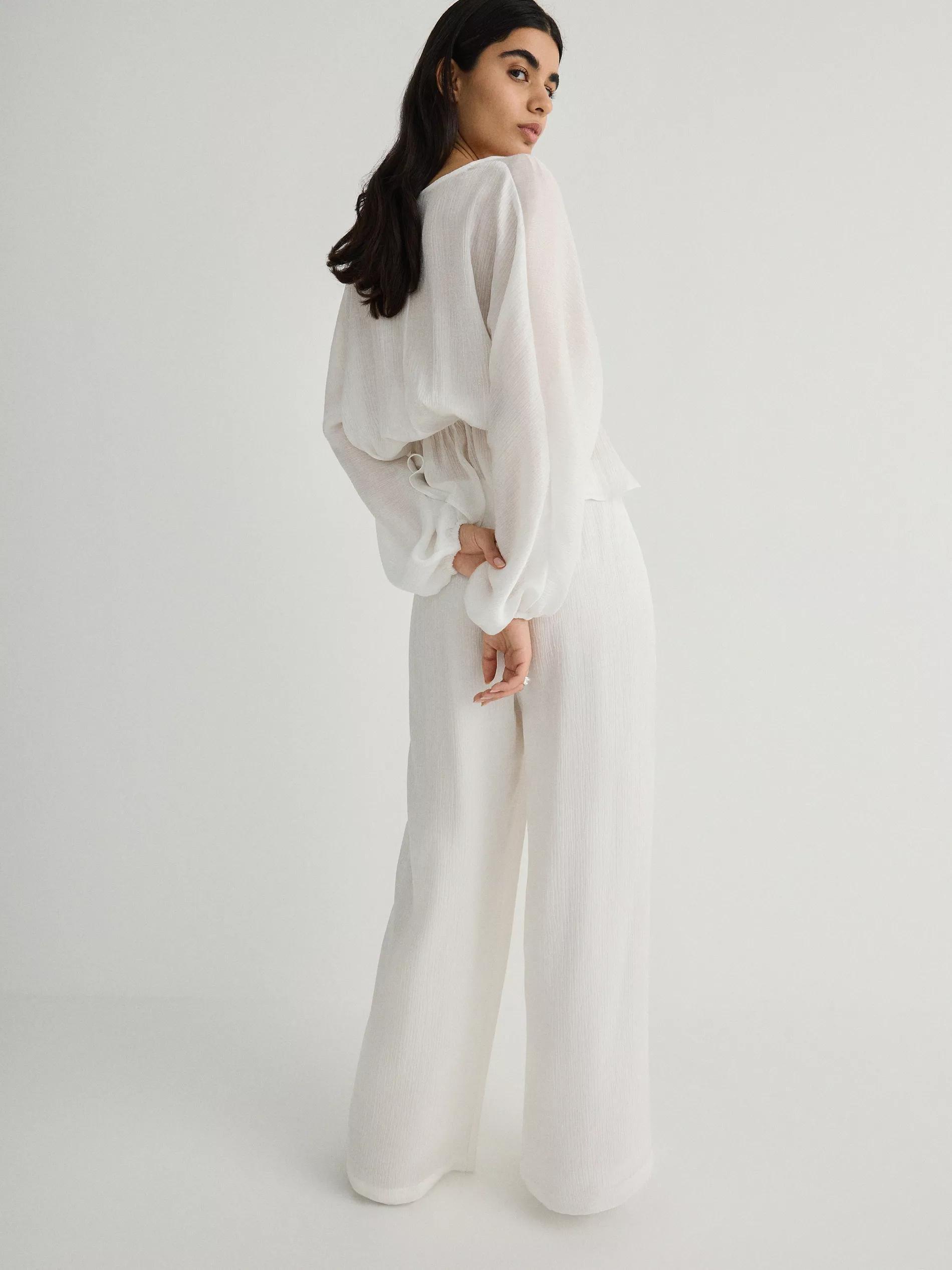 White Lyocell Blend Trousers, , large image number 8