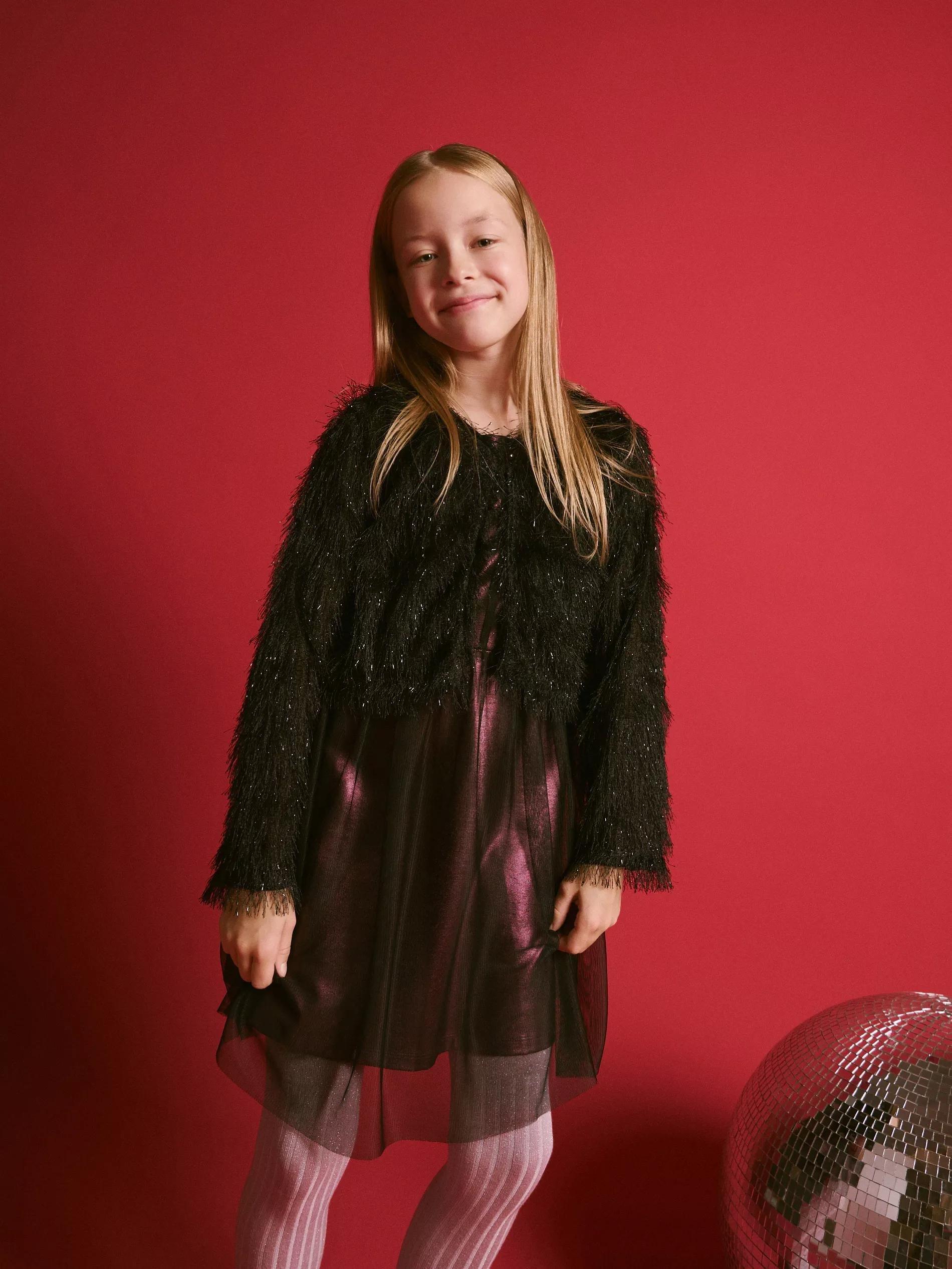 Burgundy Square Neckline Dress, Kids Girls, , large image number 1