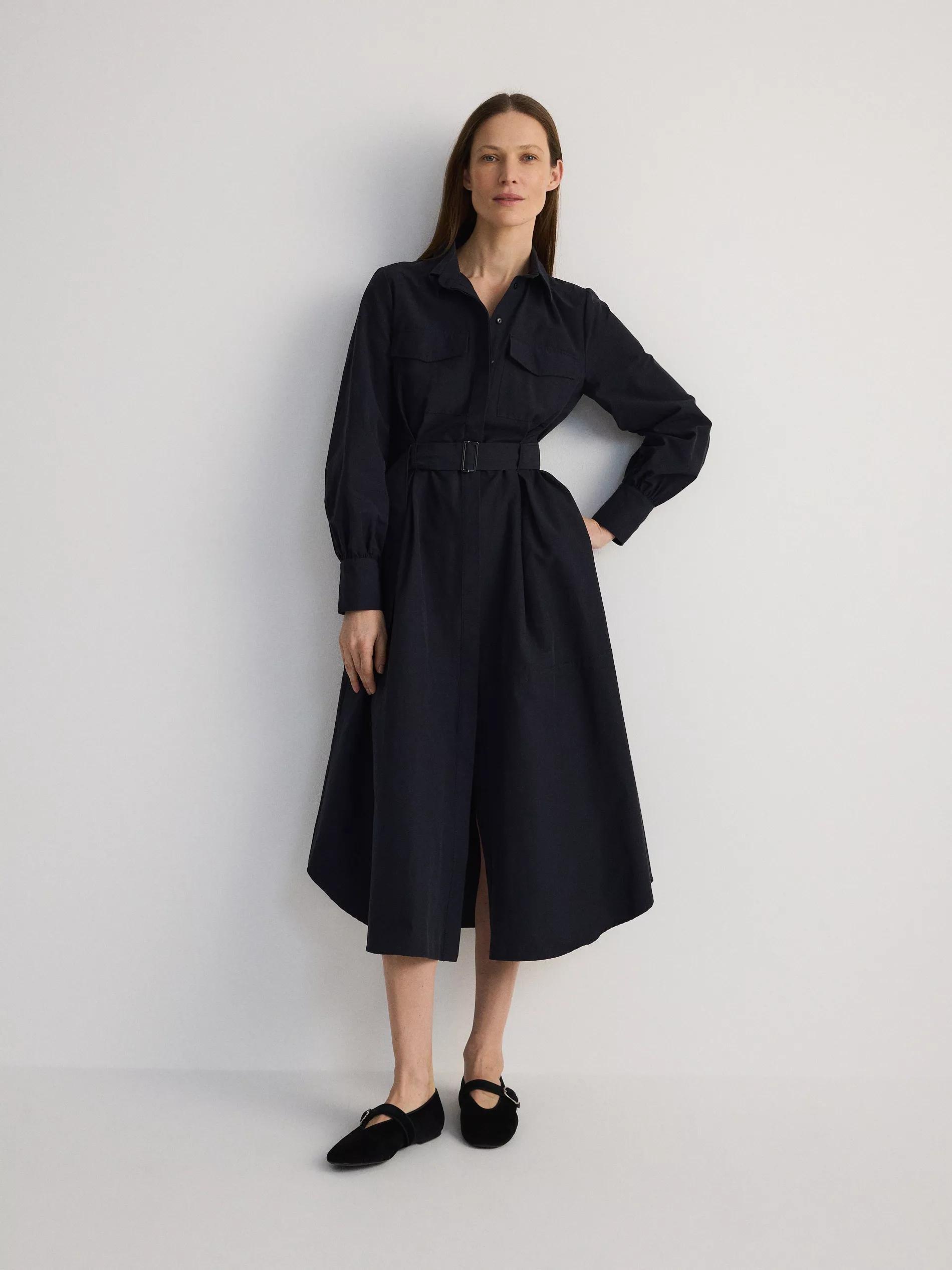 Navy Collared Long Sleeve Dress, , large image number 0