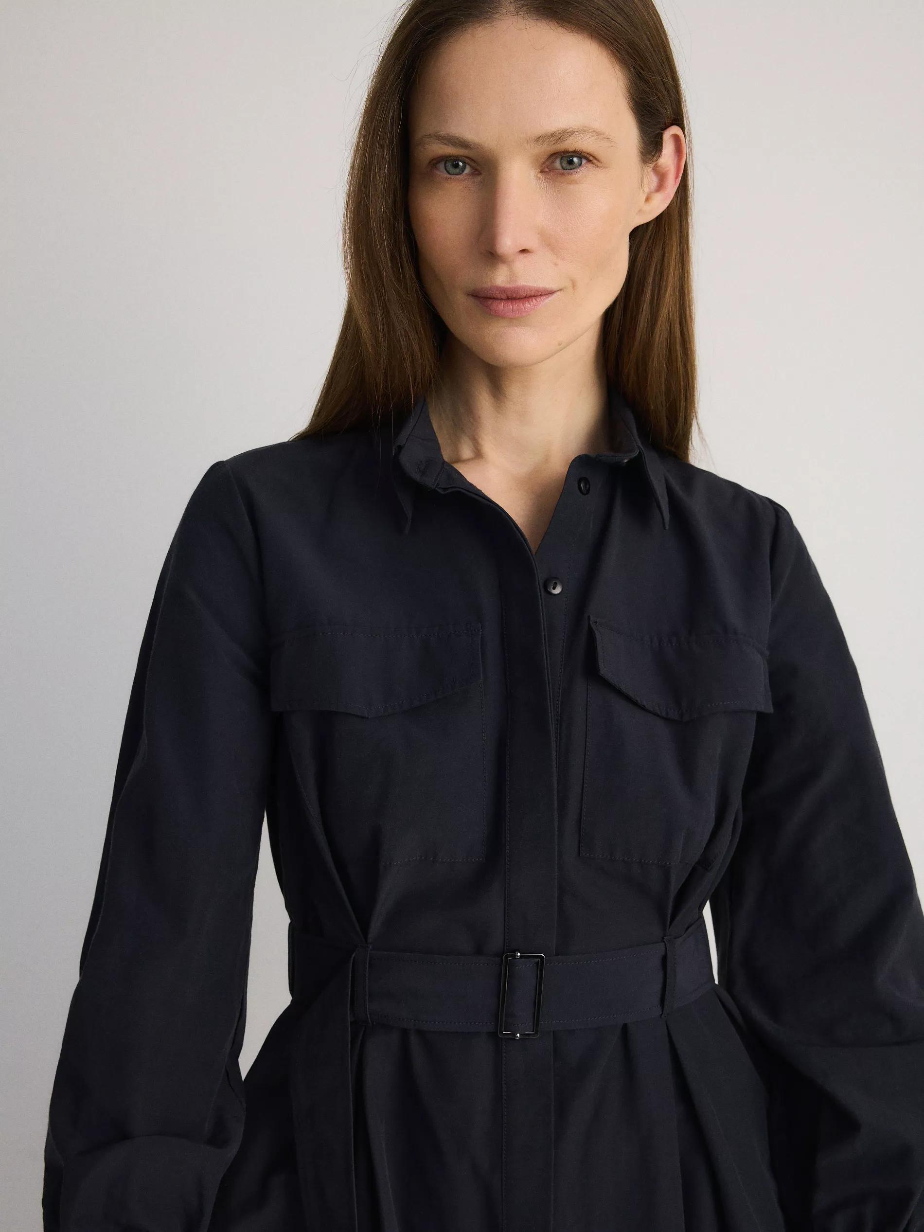 Navy Collared Long Sleeve Dress, , large image number 1