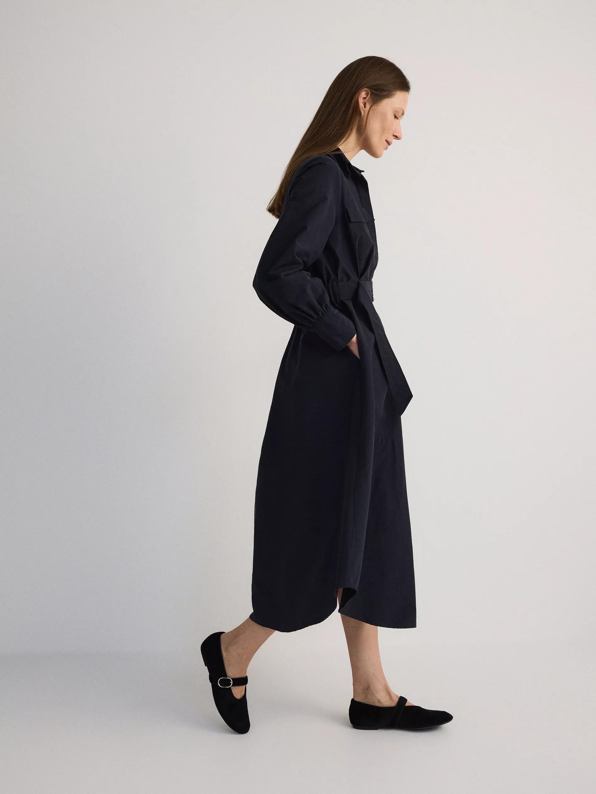 Navy Collared Long Sleeve Dress, , large image number 4