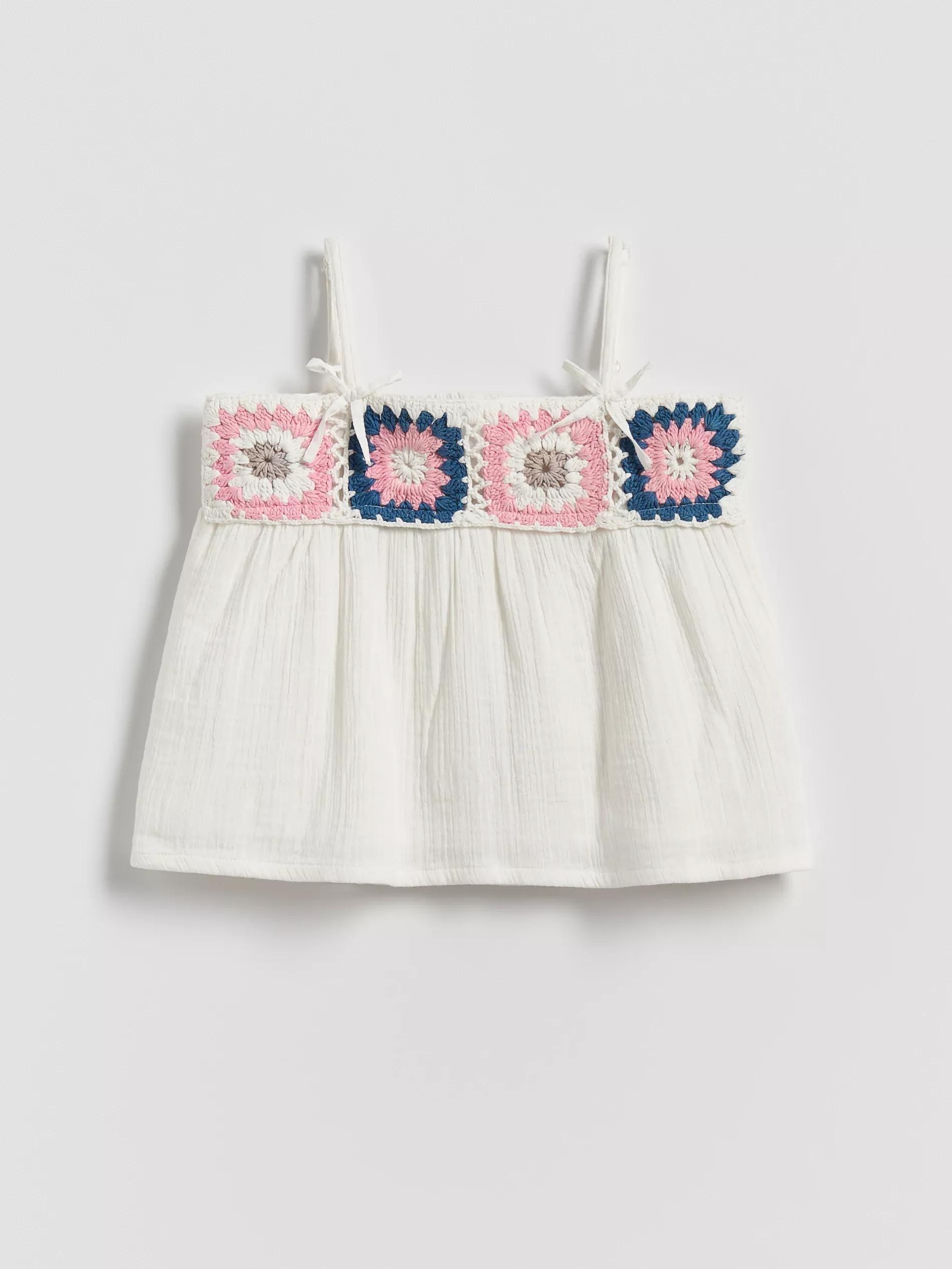 Cream Blouse With Applique, Ivory, medium