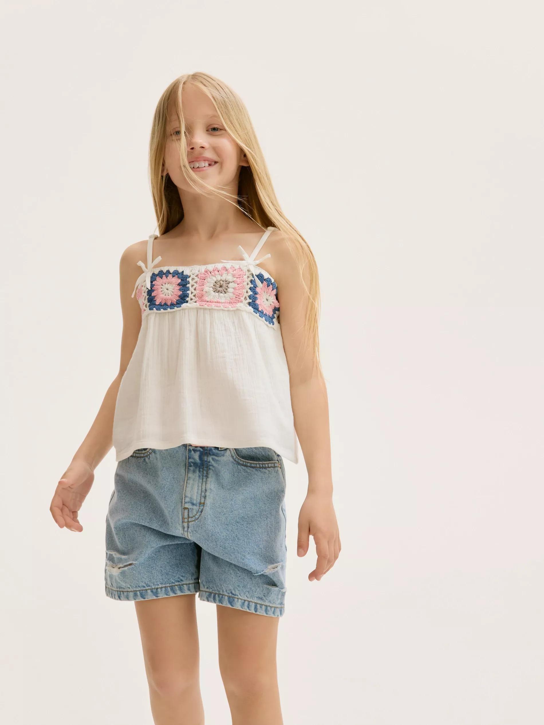 Cream Blouse With Applique, Ivory, medium