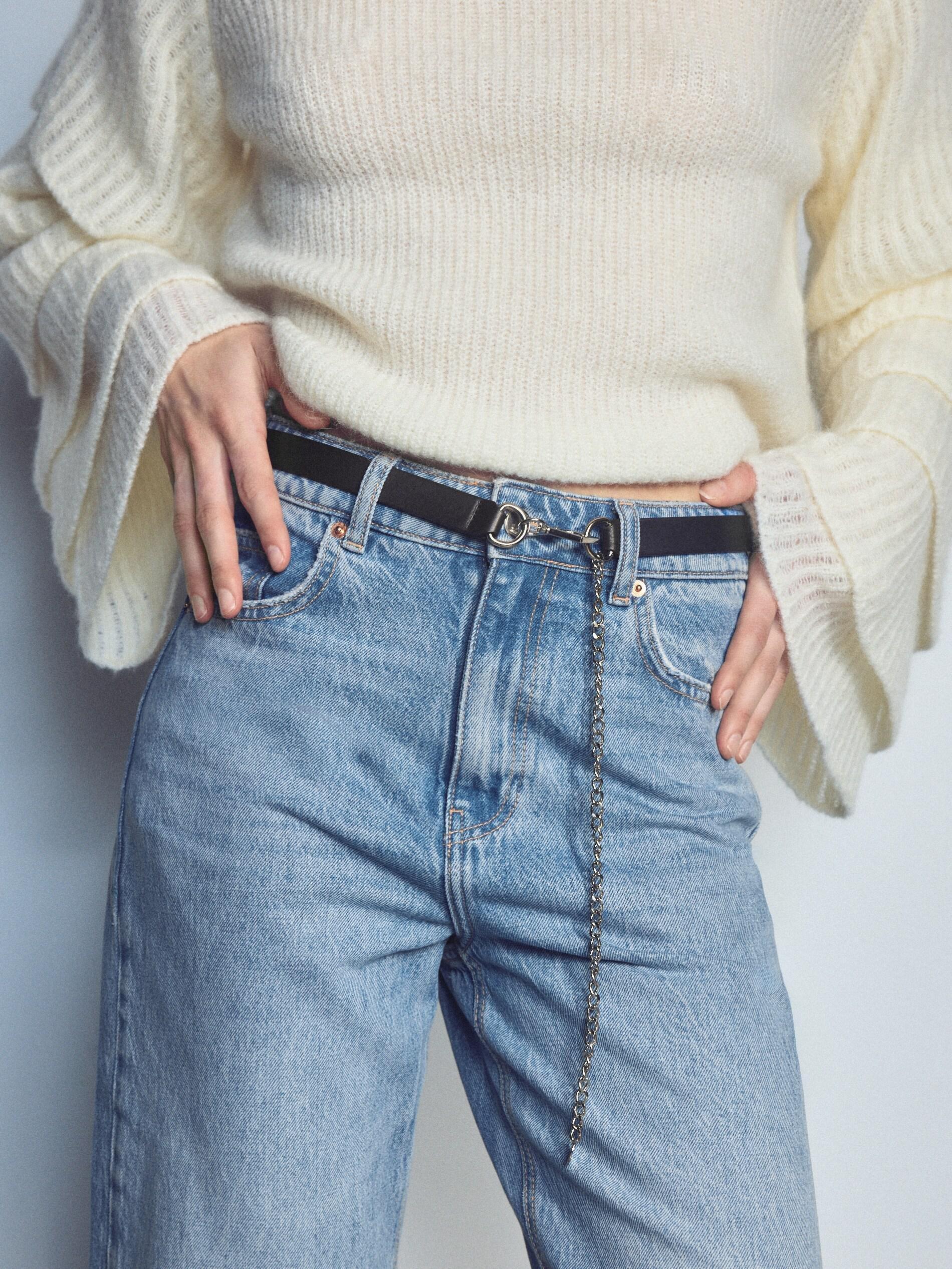 Green Denim Trousers With Belt, 7401_56J, medium