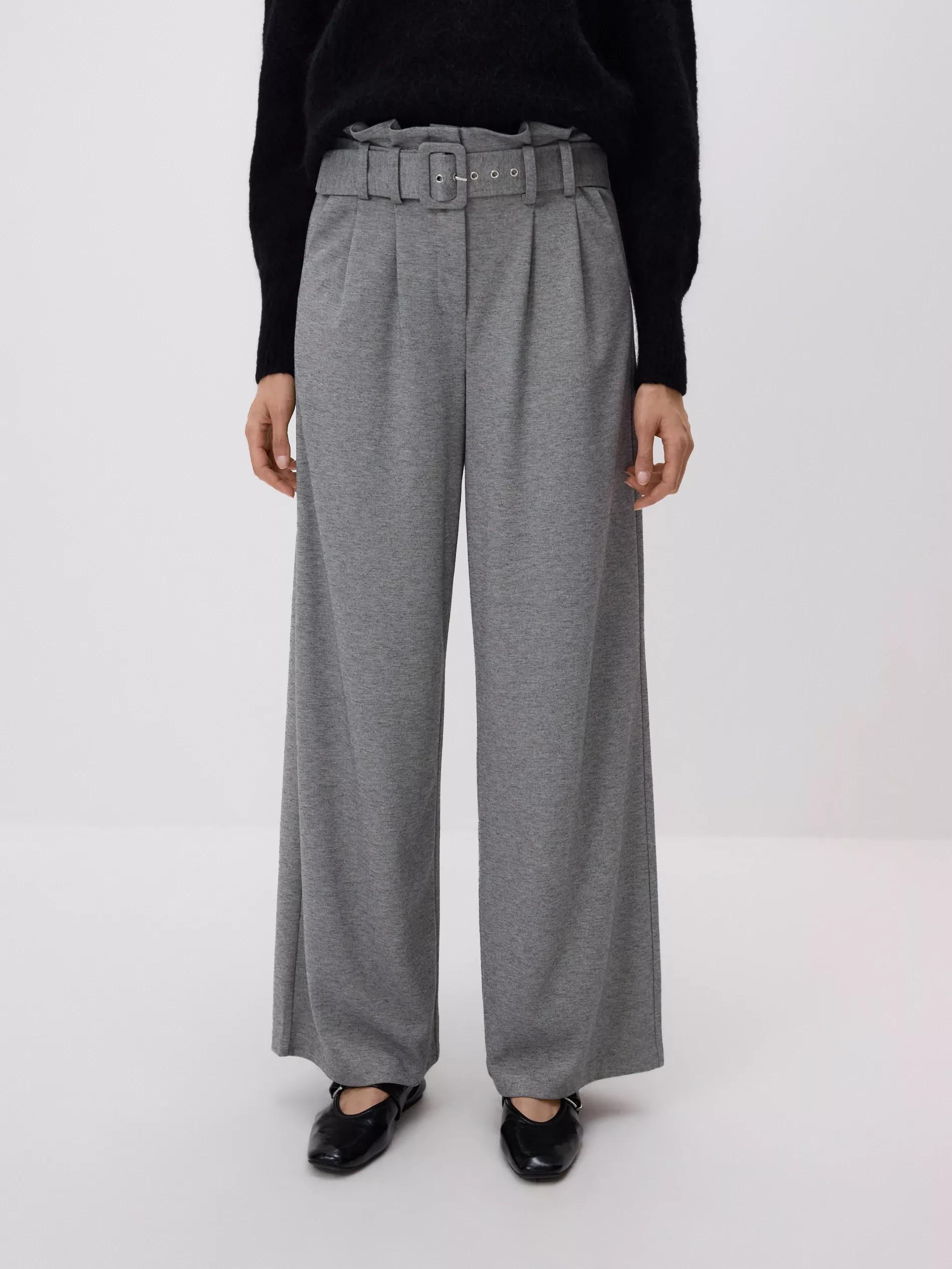 Grey Wide Leg Trousers With Belt, Light grey, medium