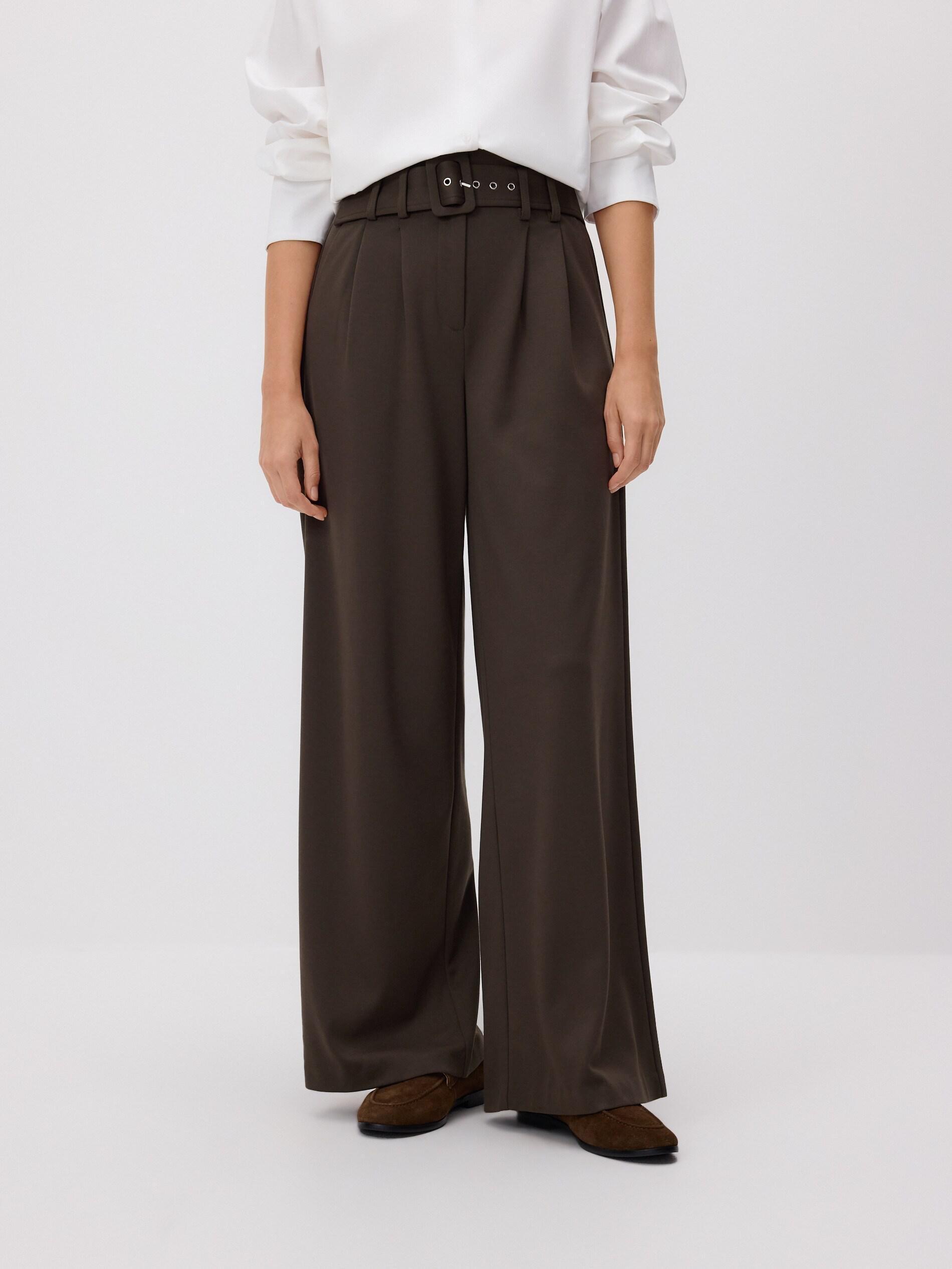 Green Wide Leg Trousers With Belt, Khaki, medium