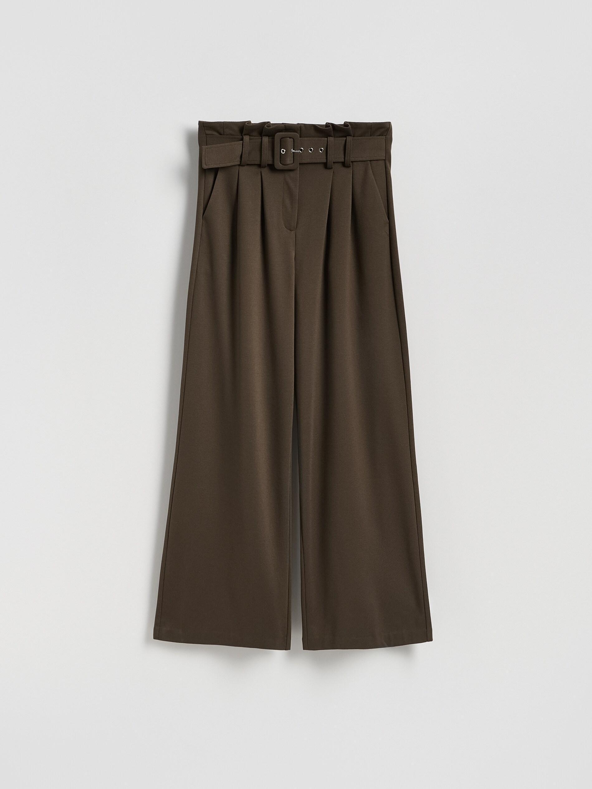 Green Wide Leg Trousers With Belt, Khaki, large image number 4