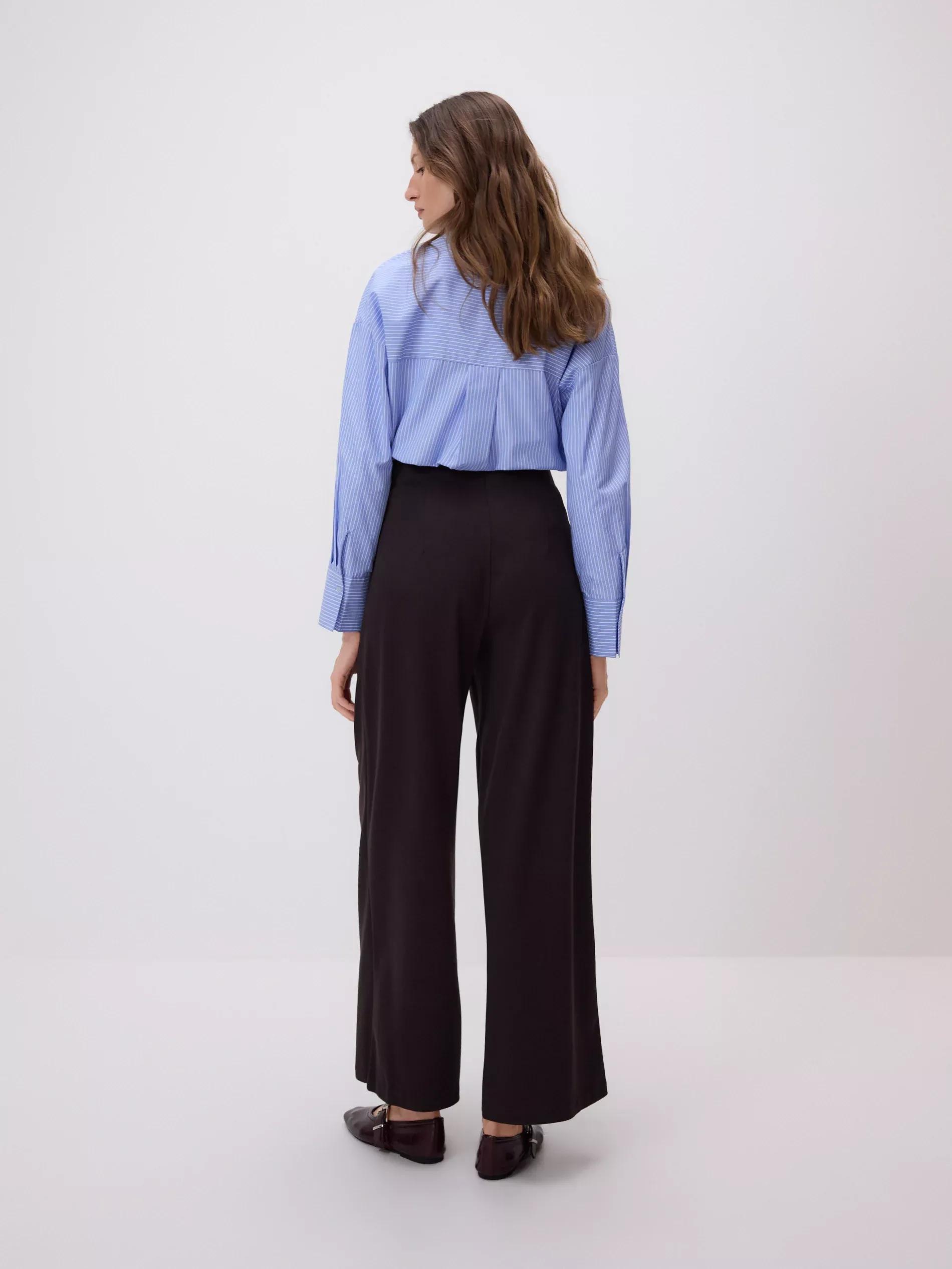 Brown Wide Leg Trousers With Belt, Brown, large image number 2