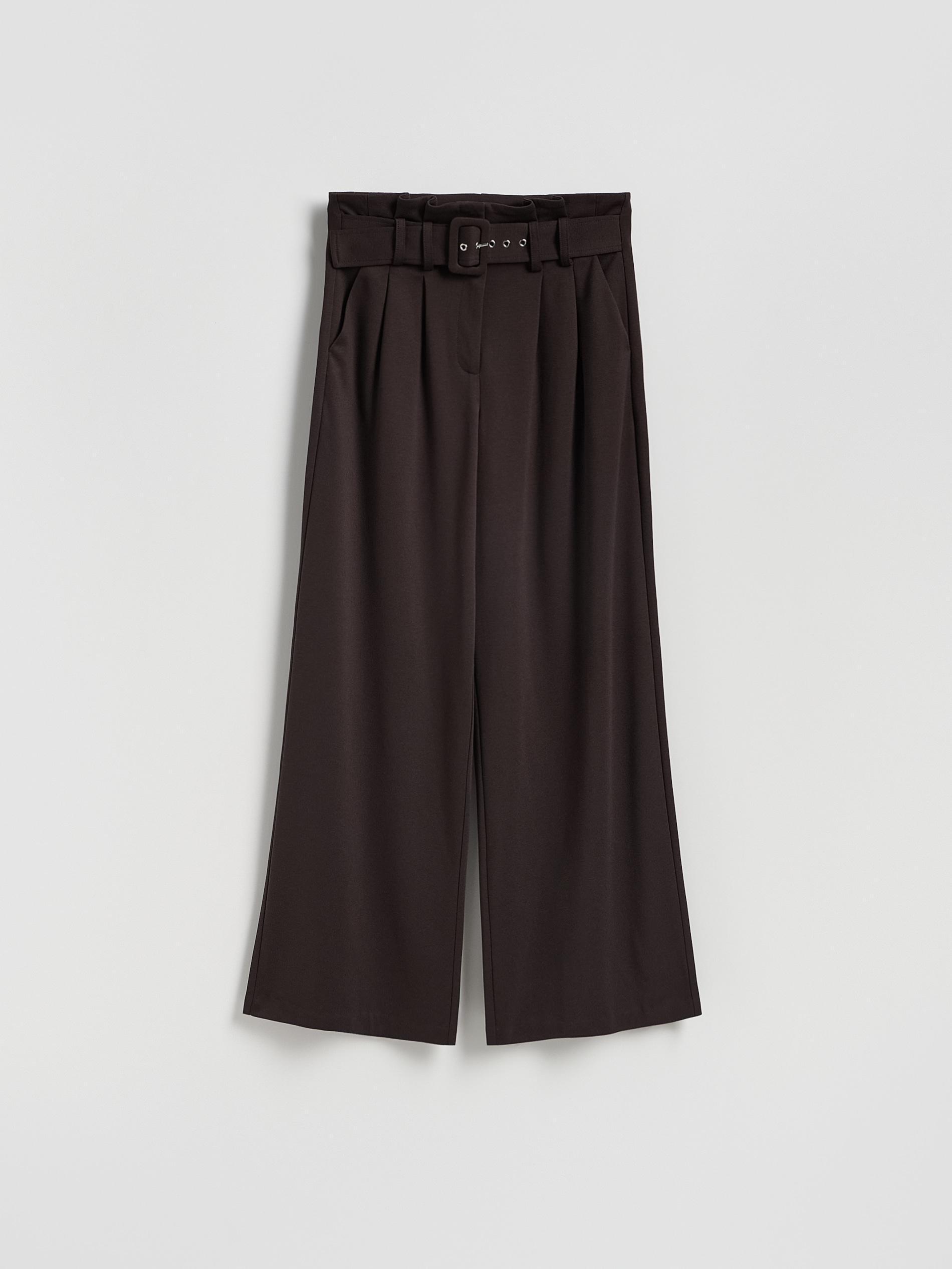 Brown Wide Leg Trousers With Belt, Brown, large image number 3