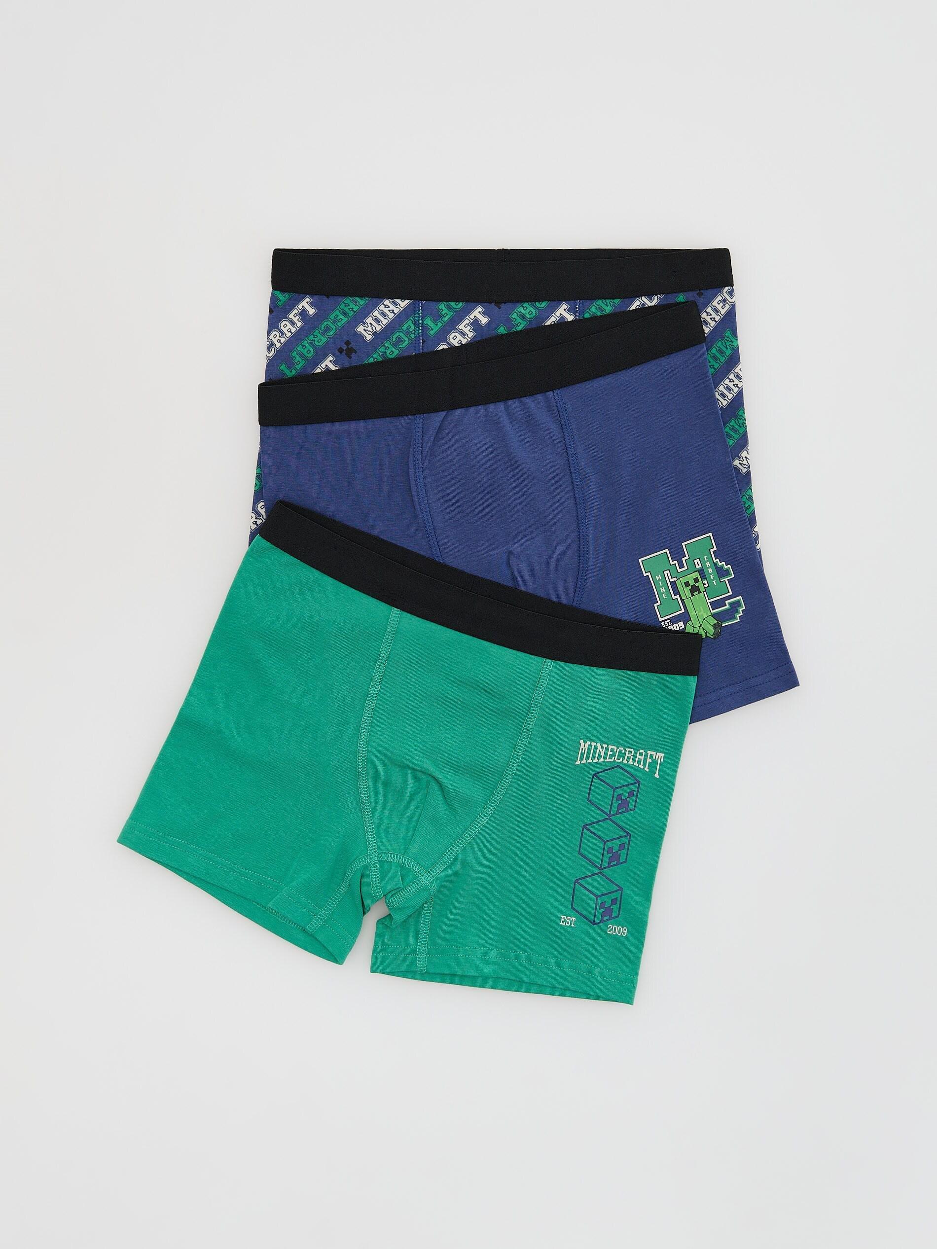 Green Minecraft Cotton Rich Boxers 3 Pack, Green, medium