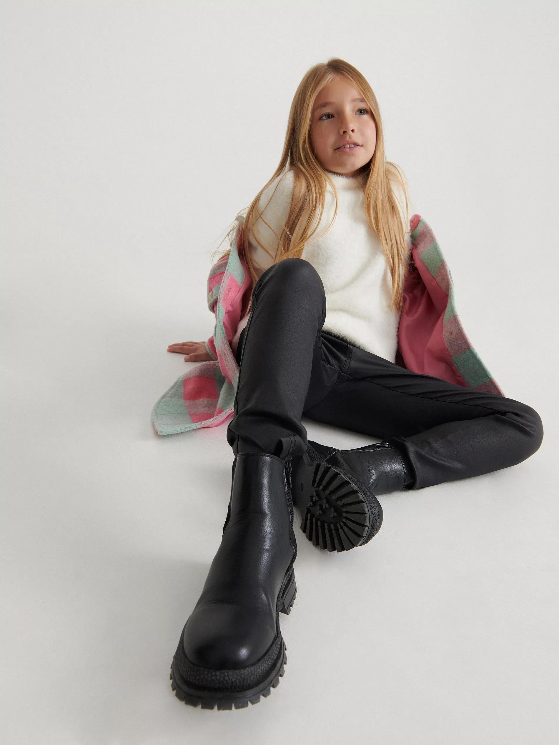 Black Wax Effect Trousers, Kids Girl, , large image number 0