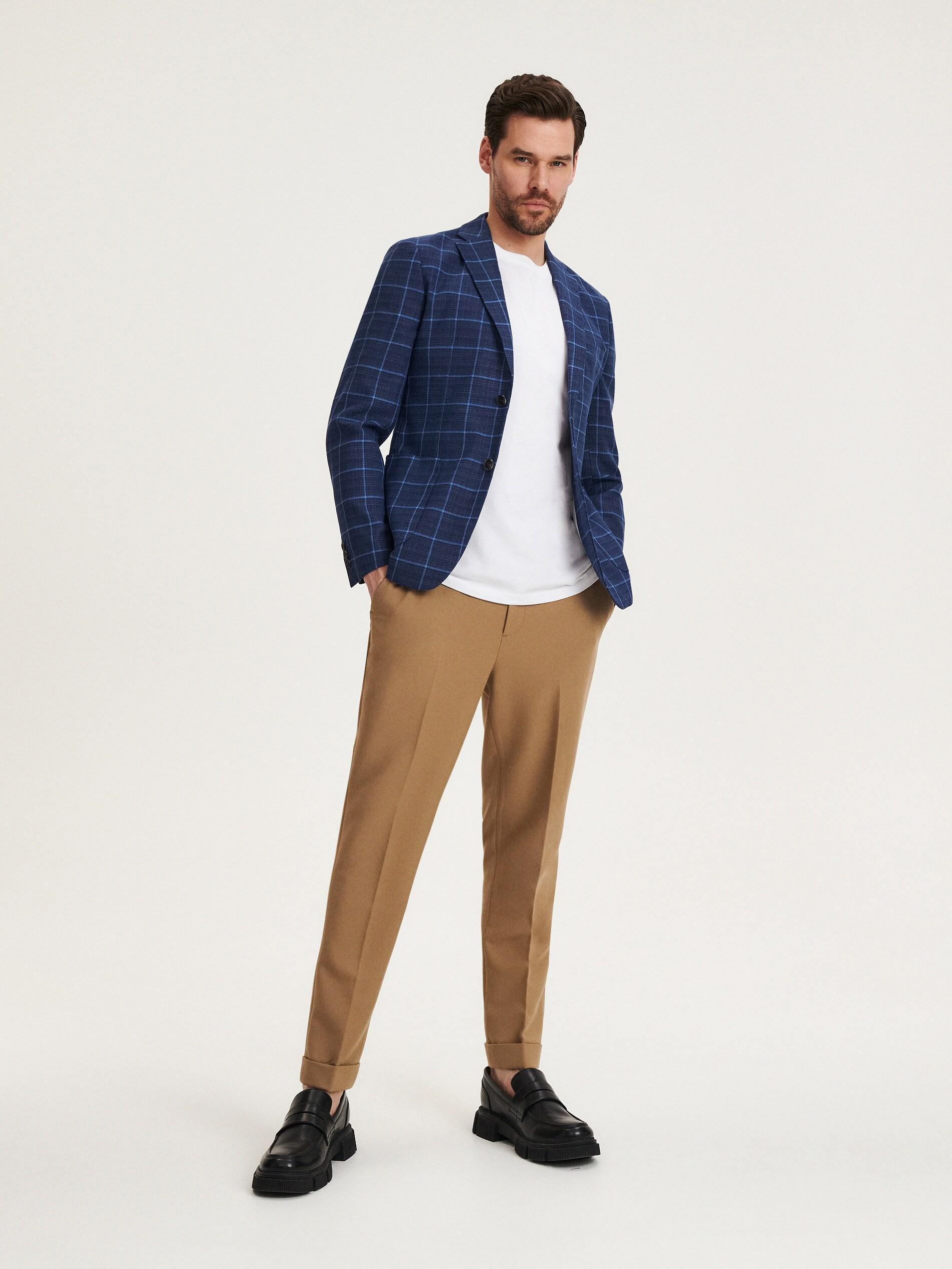 Navy Slim Fit Check Blazer, , large image number 0