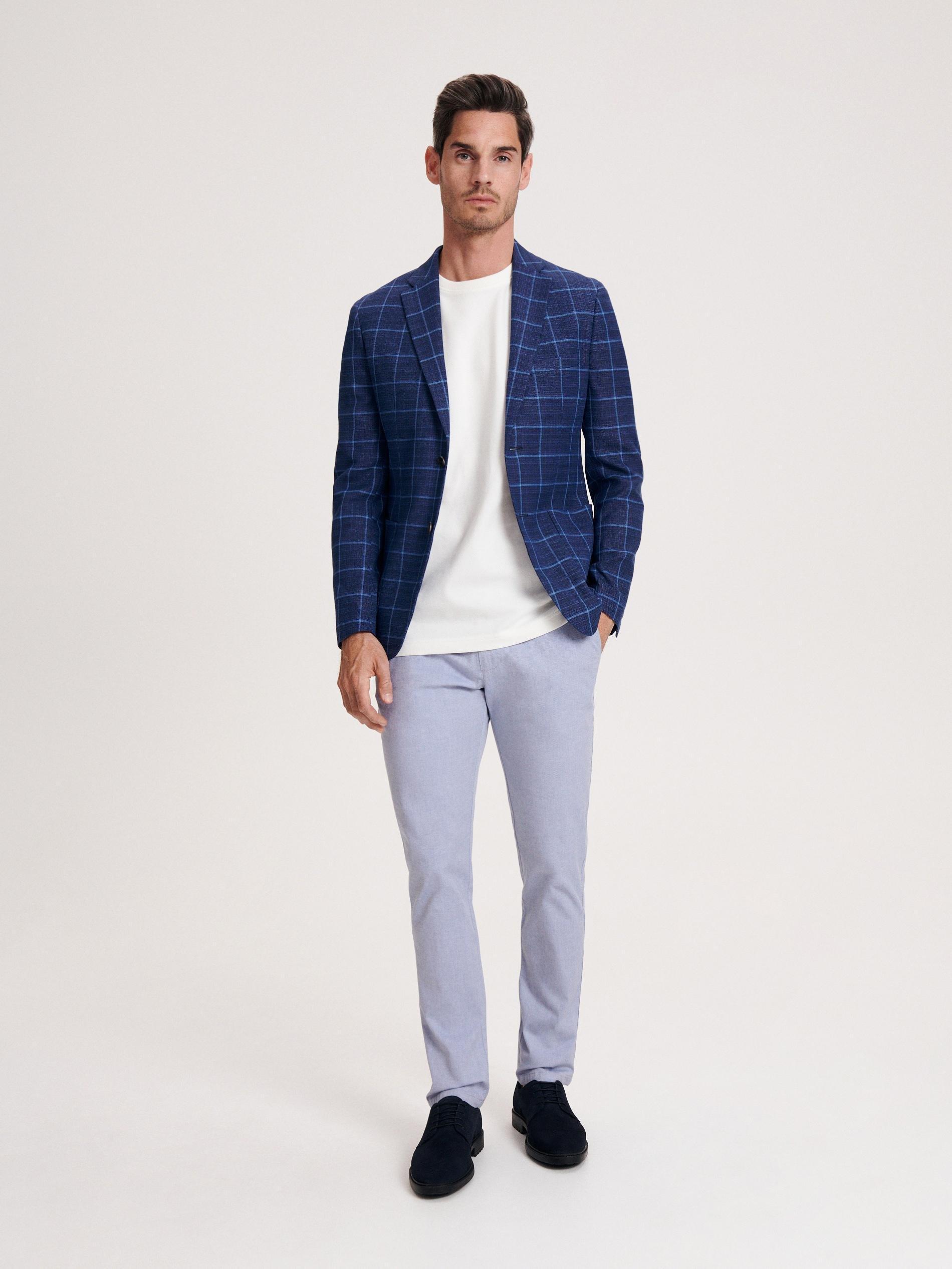 Navy Slim Fit Check Blazer, , large image number 1