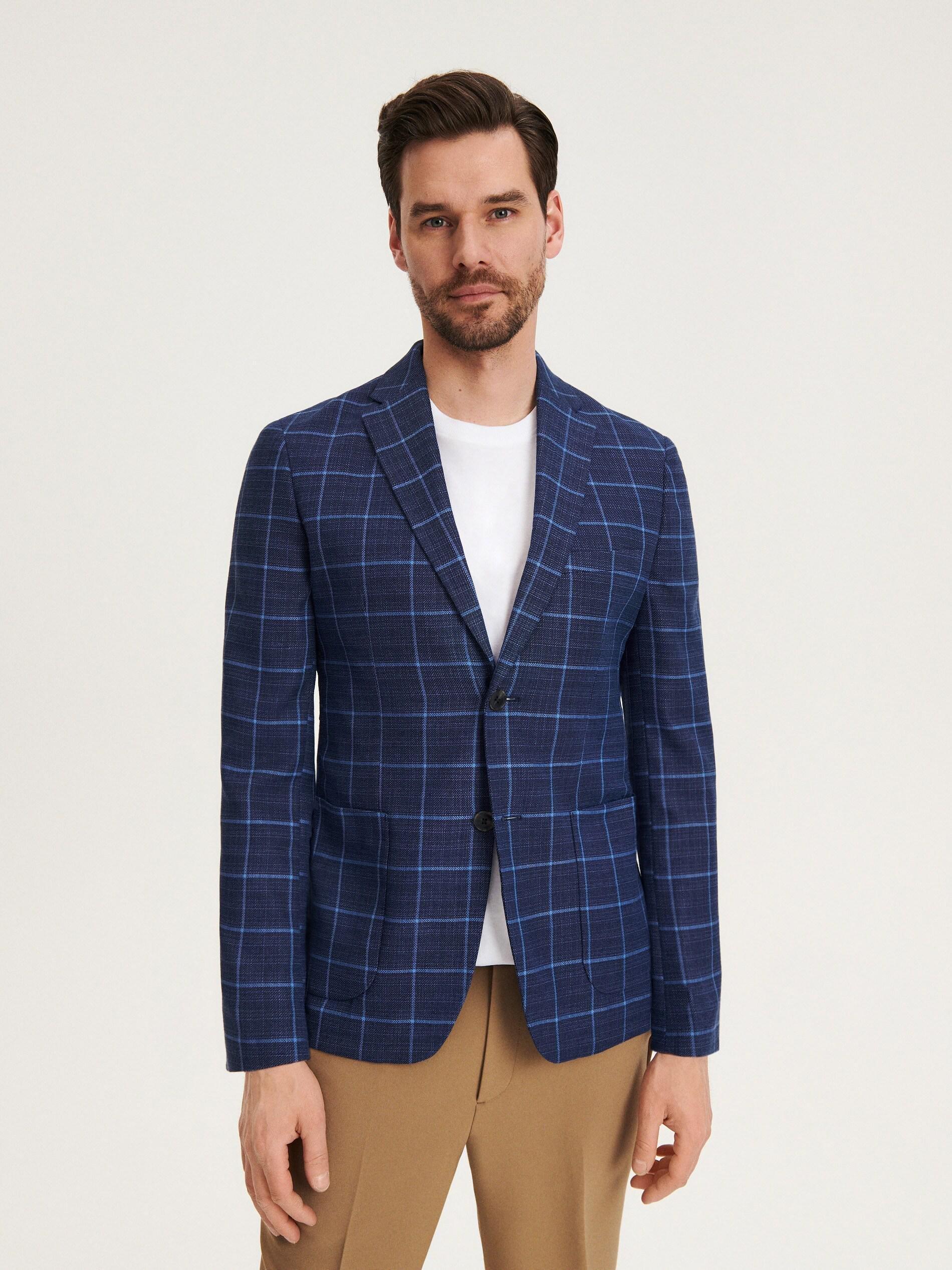 Navy Slim Fit Check Blazer, , large image number 2