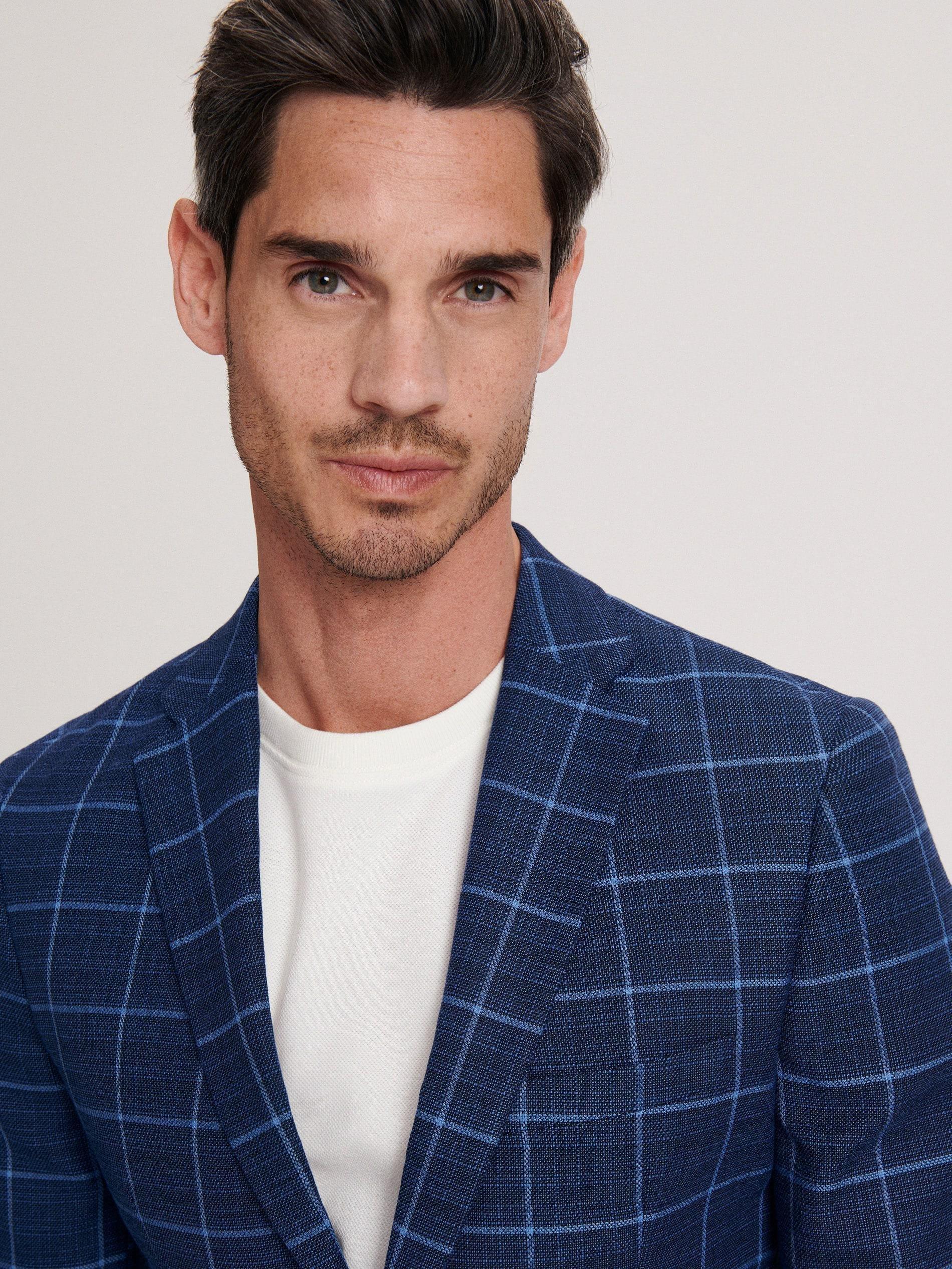 Navy Slim Fit Check Blazer, , large image number 3