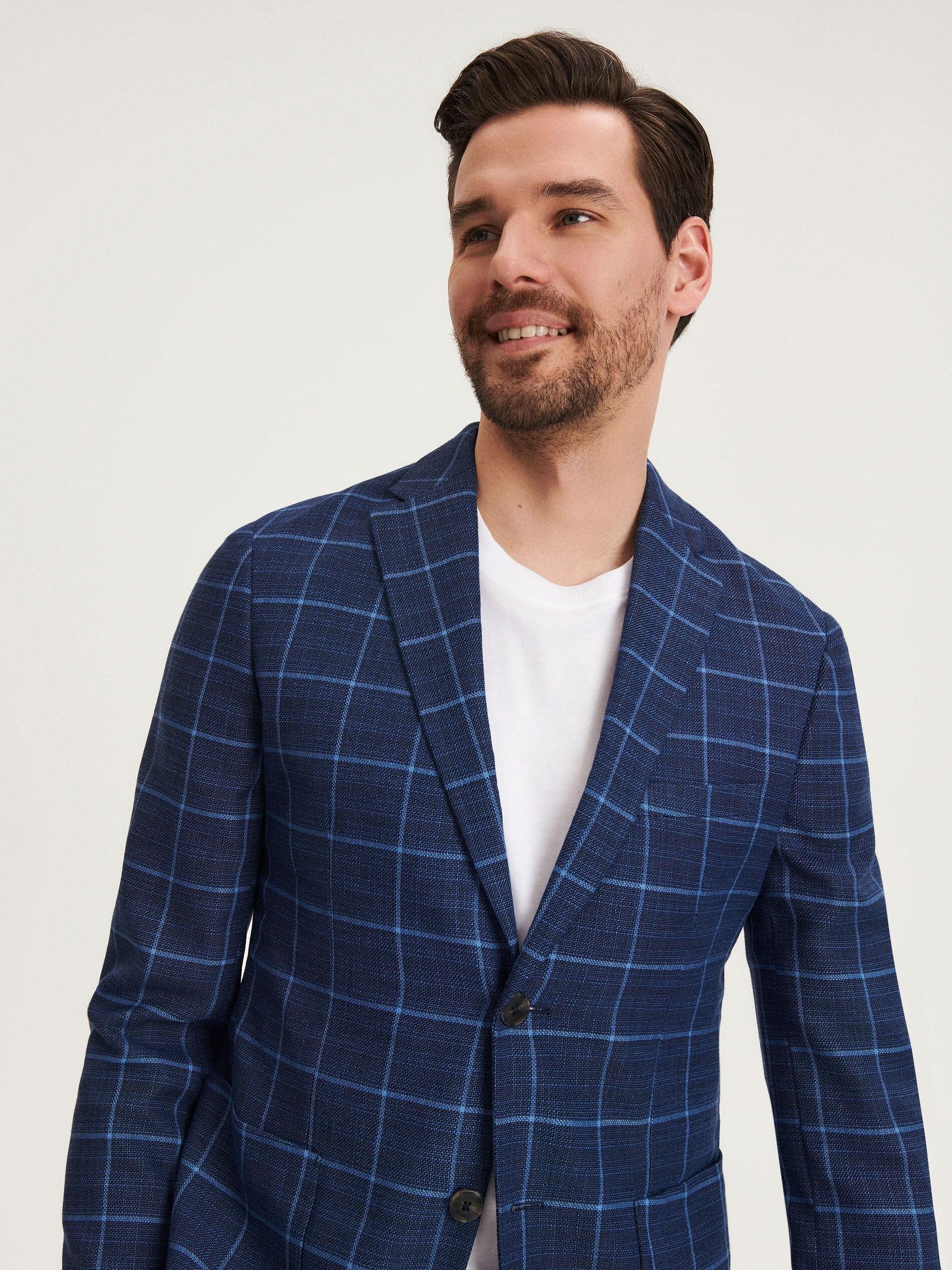 Navy Slim Fit Check Blazer, , large image number 4